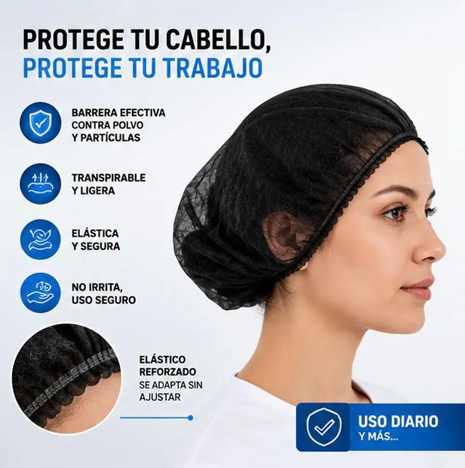 Cofia Desechable de Color Negro – Embalaje 1.000 Unidades (10 Paquetes x 100 Unidades) 2