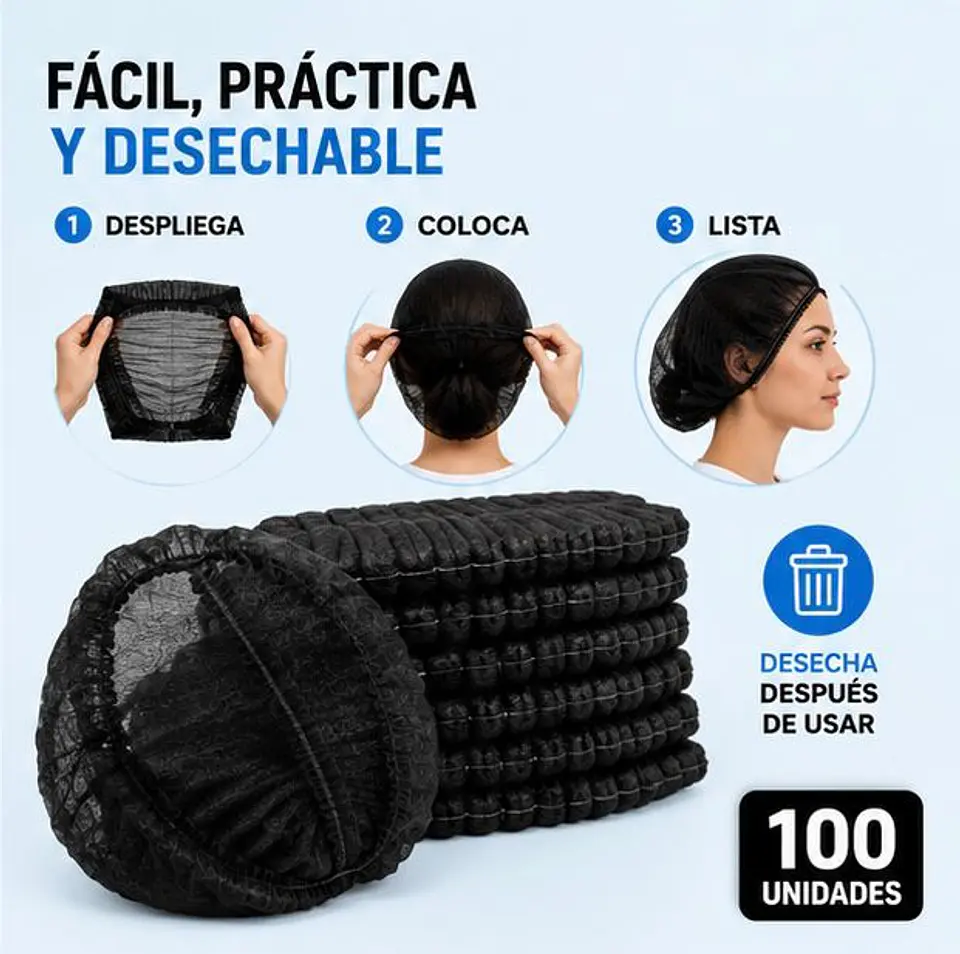 Cofia Desechable de Color Negro – Embalaje 1.000 Unidades (10 Paquetes x 100 Unidades) 4