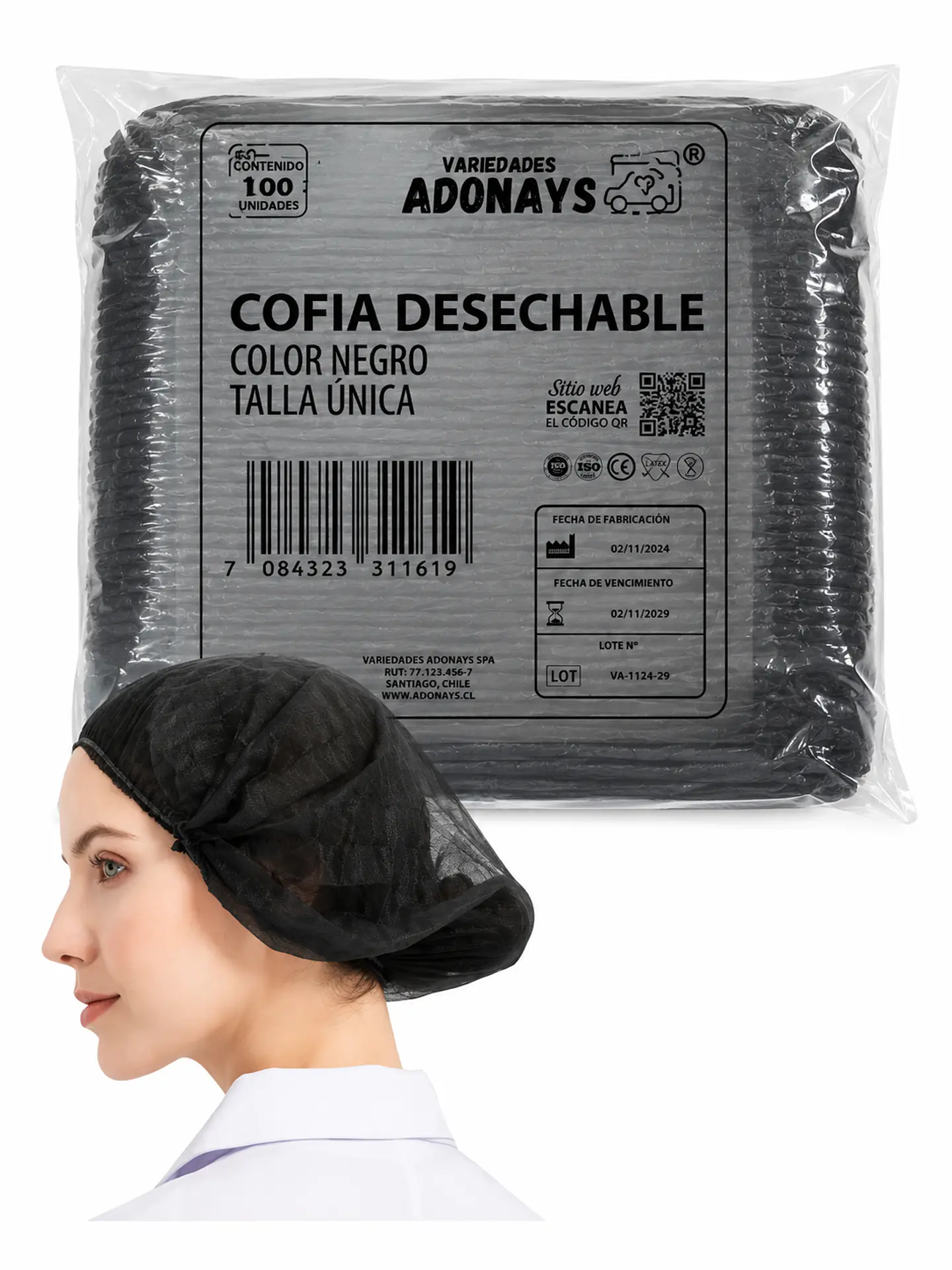 Cofia Desechable de Color Negro – Embalaje 1.000 Unidades (10 Paquetes x 100 Unidades) 6