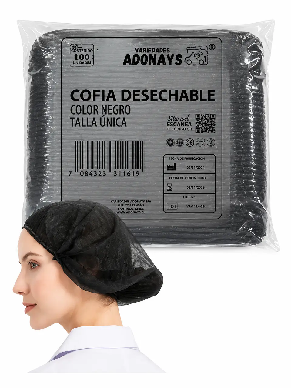 Cofia Desechable de Color Negro – Embalaje 1.000 Unidades (10 Paquetes x 100 Unidades) 6