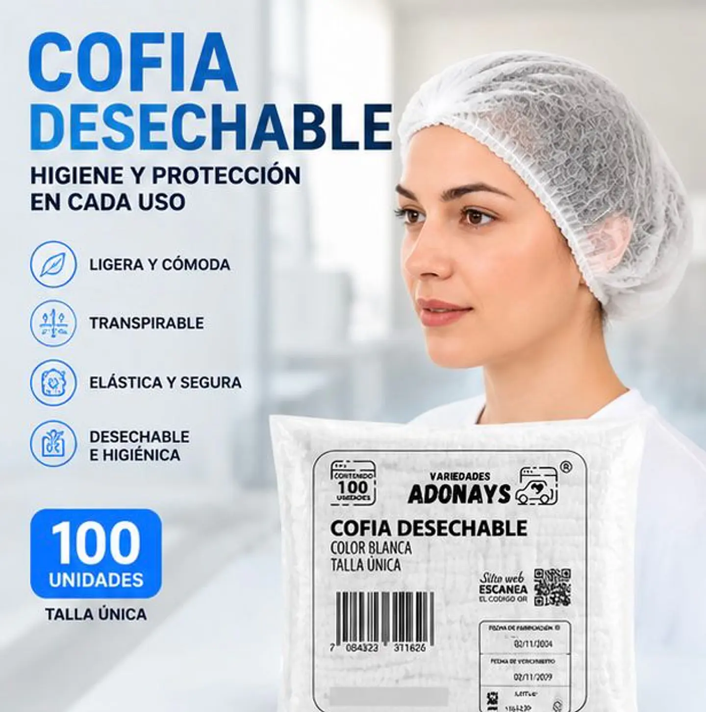 Cofia Desechable Color Blanca – Embalaje 1.000 Unidades (10 Paquetes x 100 Unidades) 1