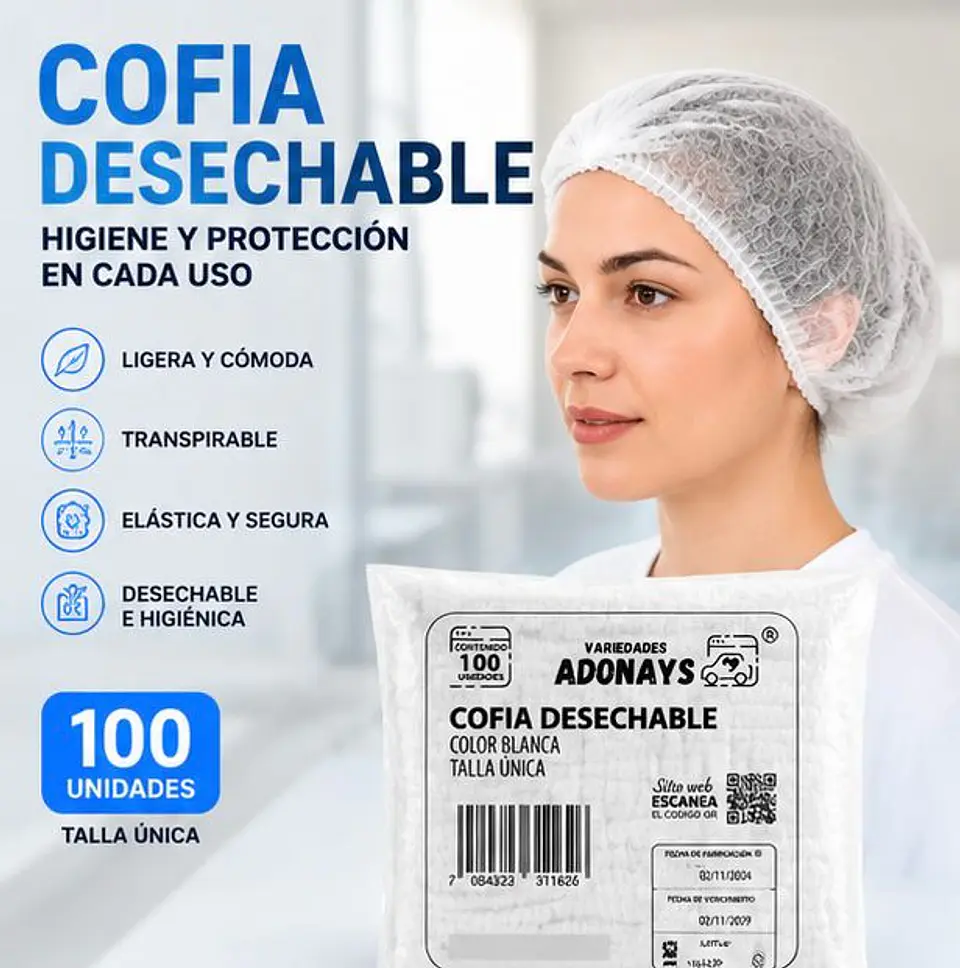Cofia Desechable Color Blanca – Embalaje 1.000 Unidades (10 Paquetes x 100 Unidades) 1