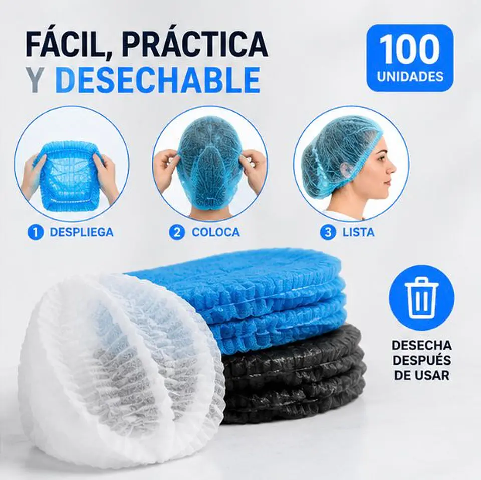 Cofia Desechable Color Blanca – Embalaje 1.000 Unidades (10 Paquetes x 100 Unidades) 3