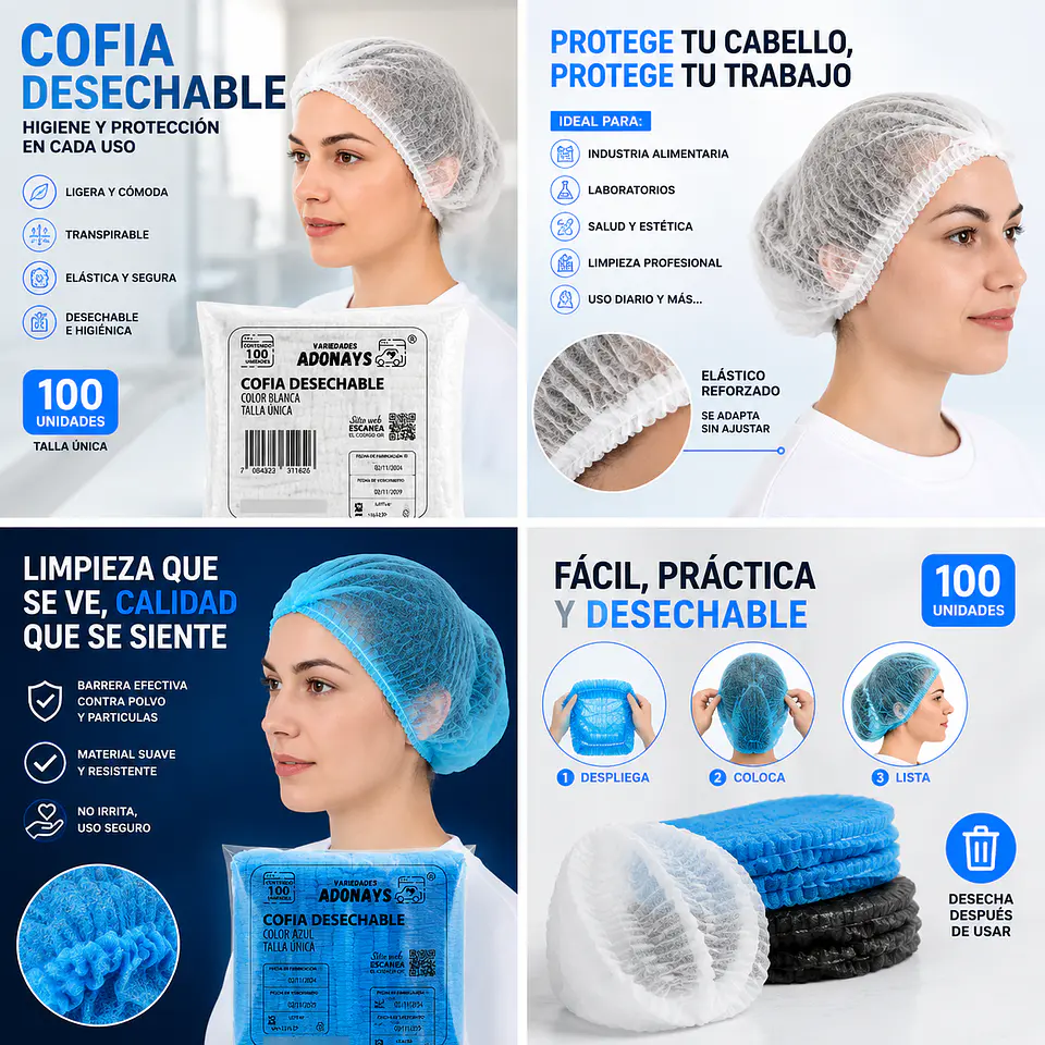 Cofia Desechable Color Blanca – Embalaje 1.000 Unidades (10 Paquetes x 100 Unidades) 7