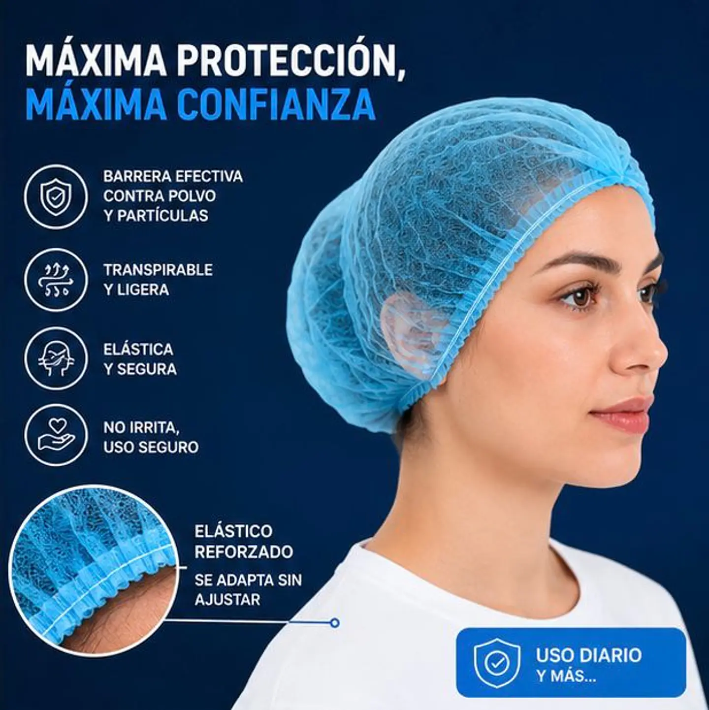 Cofia Desechable Color Azul – Embalaje 1.000 Unidades (10 Paquetes x 100 Unidades) 2