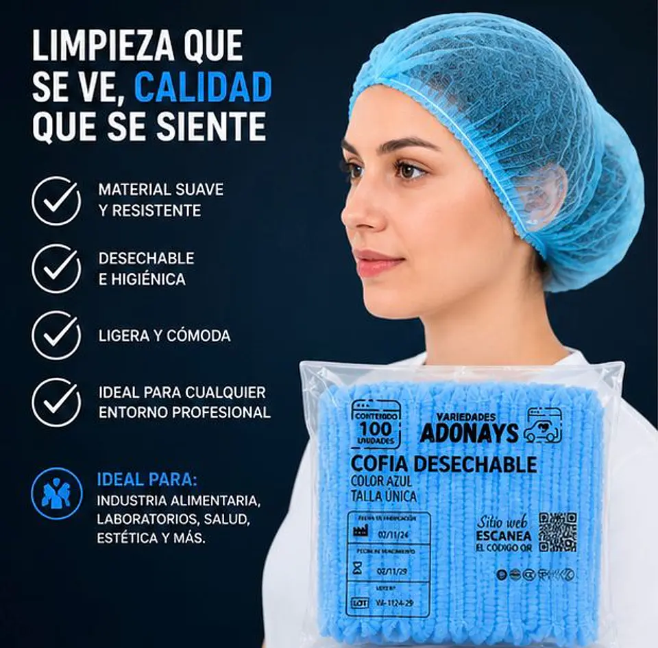 Cofia Desechable Color Azul – Embalaje 1.000 Unidades (10 Paquetes x 100 Unidades) 3