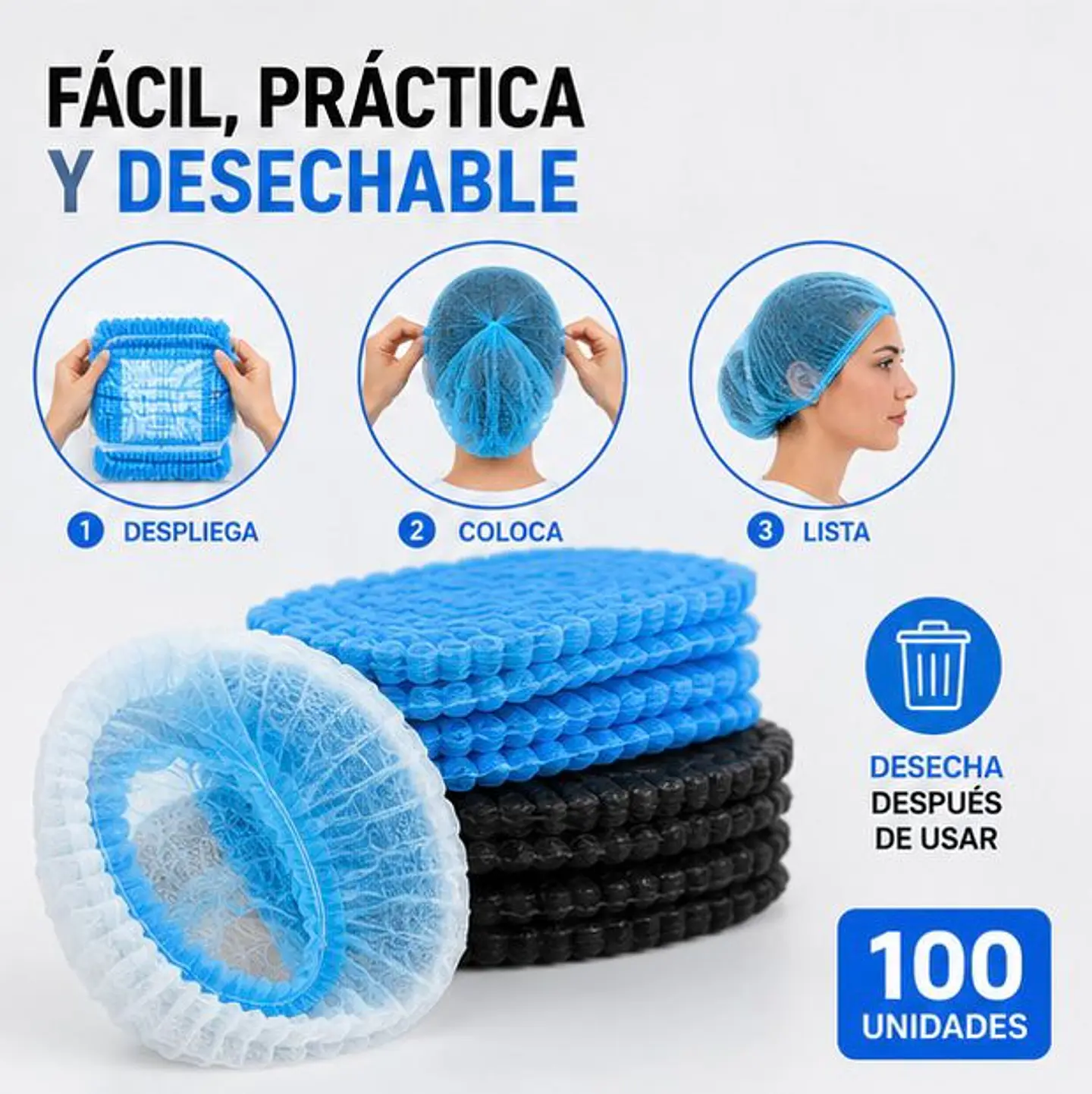 Cofia Desechable Color Azul – Embalaje 1.000 Unidades (10 Paquetes x 100 Unidades) 4
