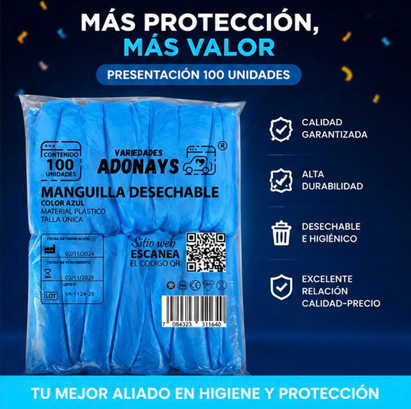 Manguilla Desechable Color Azul – Embalaje 1.000 Unidades (10 Paquetes x 100 Unidades) 5