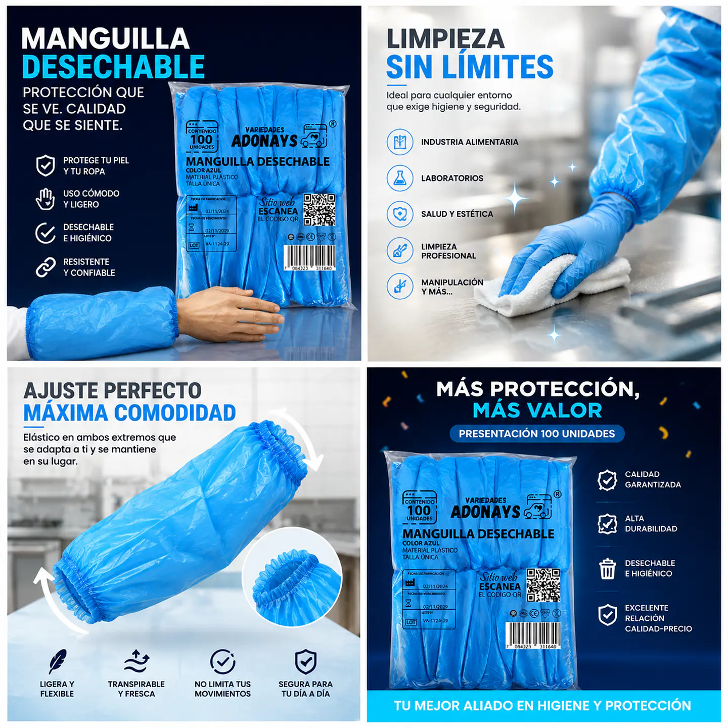 Manguilla Desechable Color Azul – Embalaje 1.000 Unidades (10 Paquetes x 100 Unidades) 6