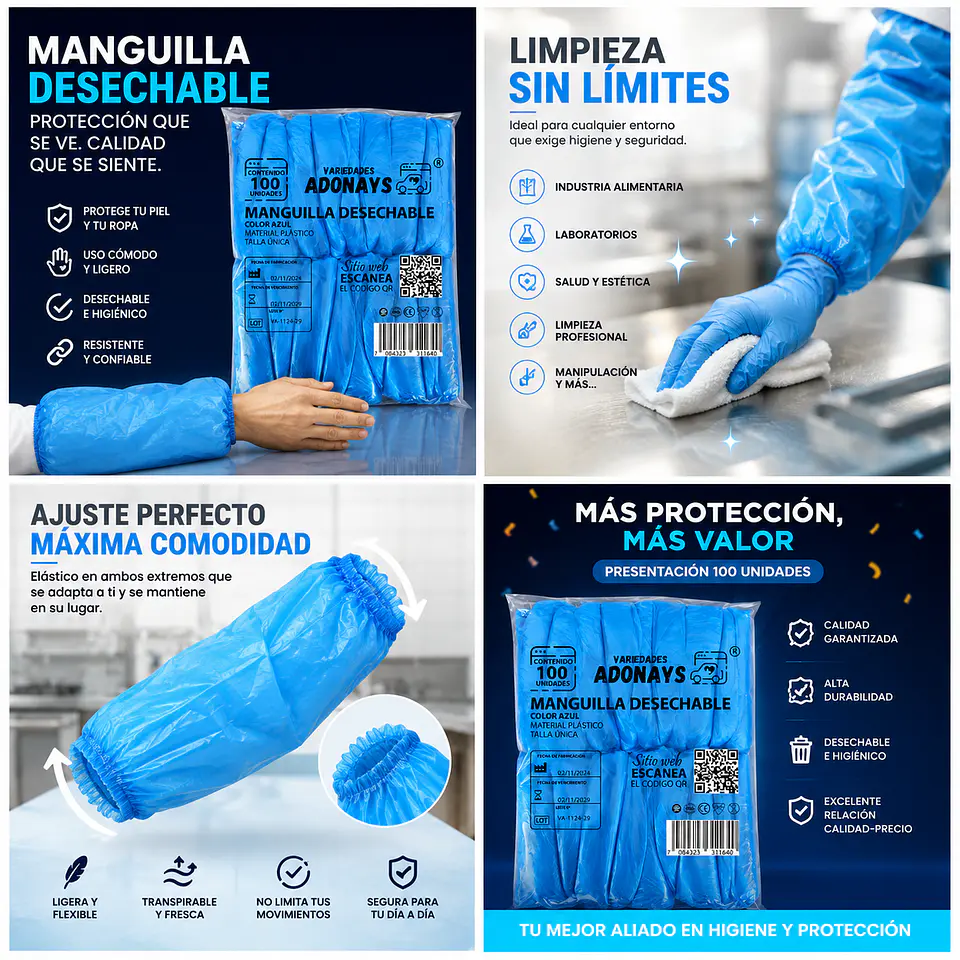 Manguilla Desechable Color Azul – Embalaje 1.000 Unidades (10 Paquetes x 100 Unidades) 6