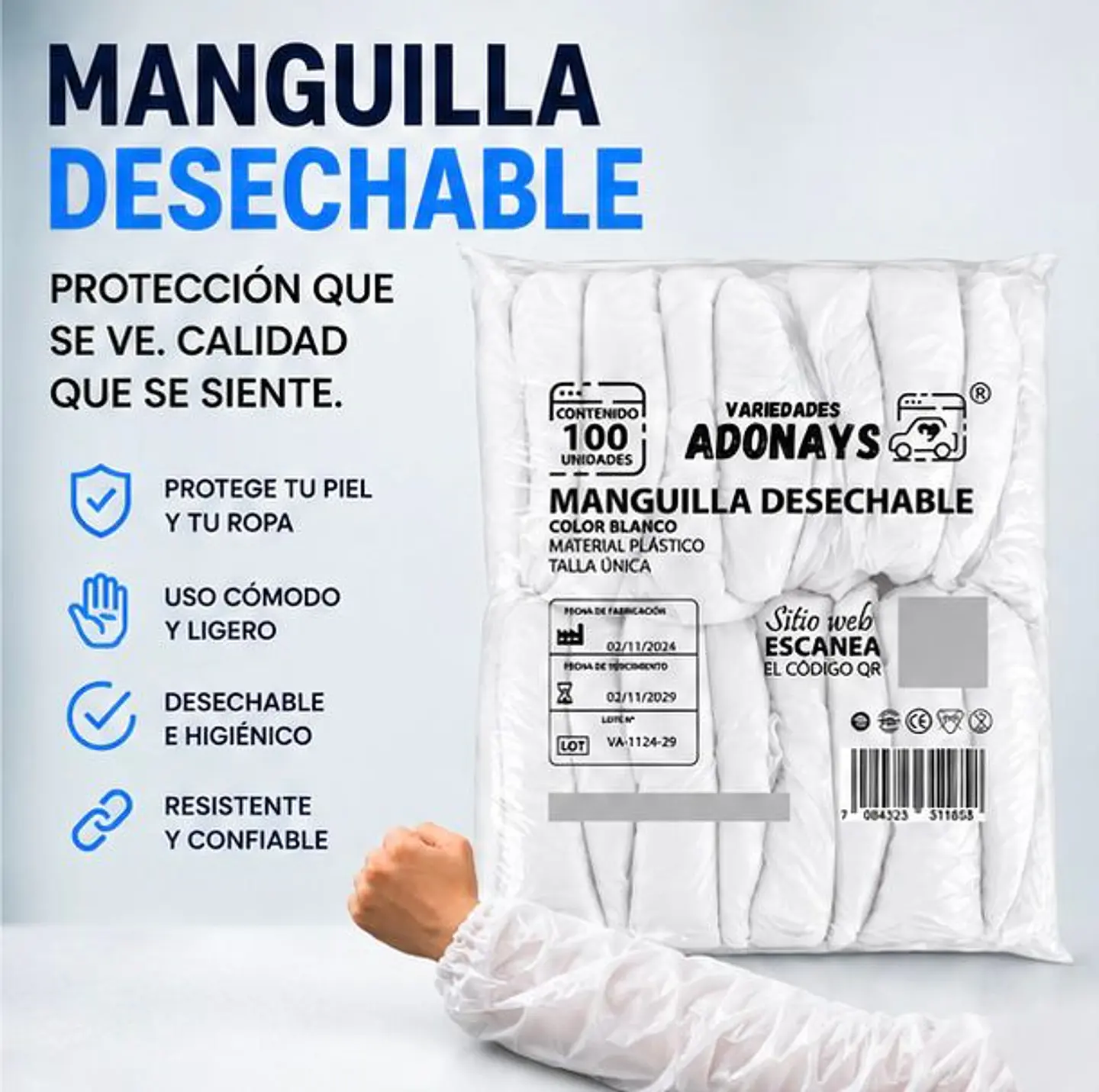 Manguilla Desechable Color Blanco – Embalaje 1.000 Unidades (10 Paquetes x 100 Unidades) 3
