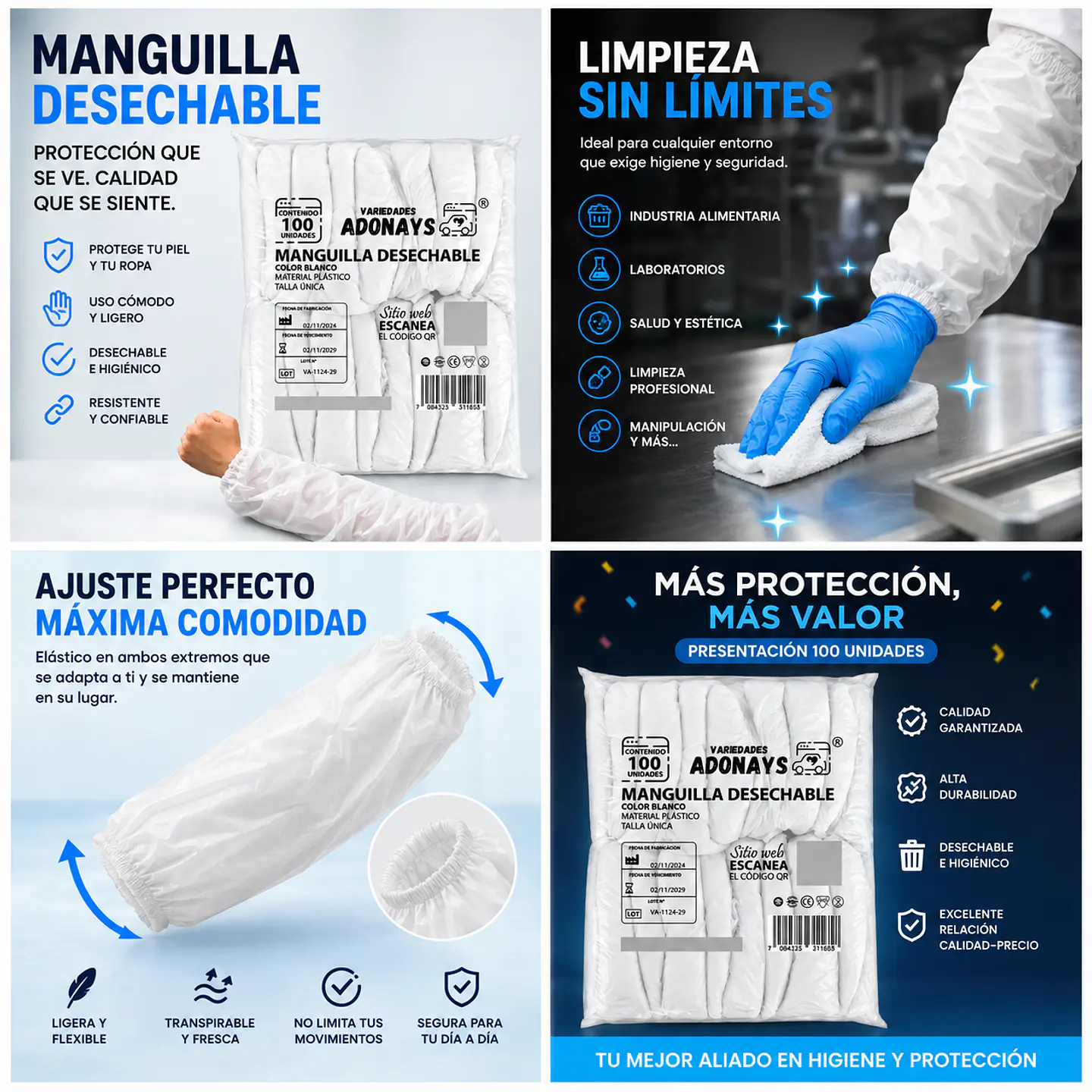 Manguilla Desechable Color Blanco – Embalaje 1.000 Unidades (10 Paquetes x 100 Unidades) 7