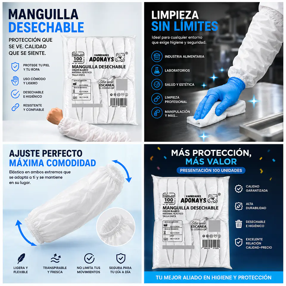 Manguilla Desechable Color Blanco – Embalaje 1.000 Unidades (10 Paquetes x 100 Unidades) 7