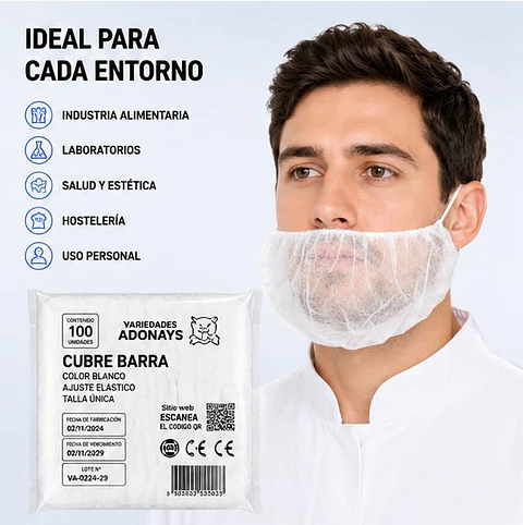 Cubre Barba Desechable Color Blanco – Embalaje 1.000 Unidades (10 Paquetes x 100 Unidades)