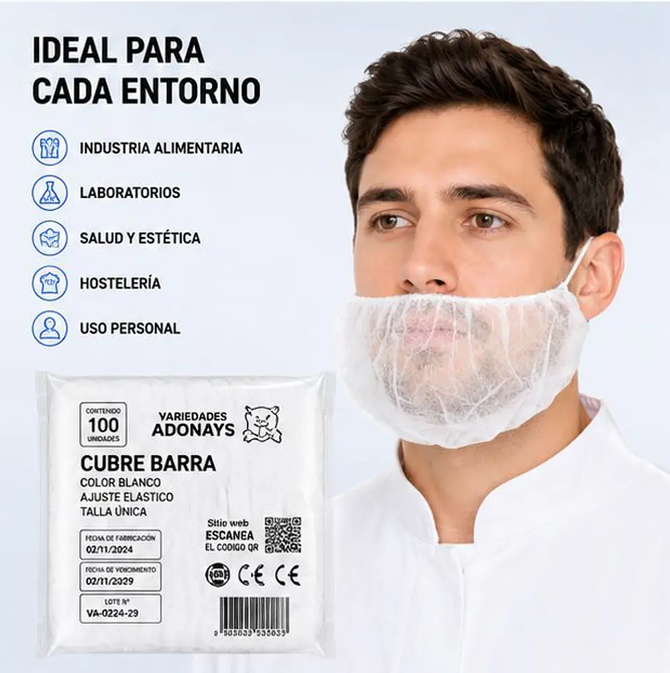 Cubre Barba Desechable Color Blanco – Embalaje 1.000 Unidades (10 Paquetes x 100 Unidades) 2