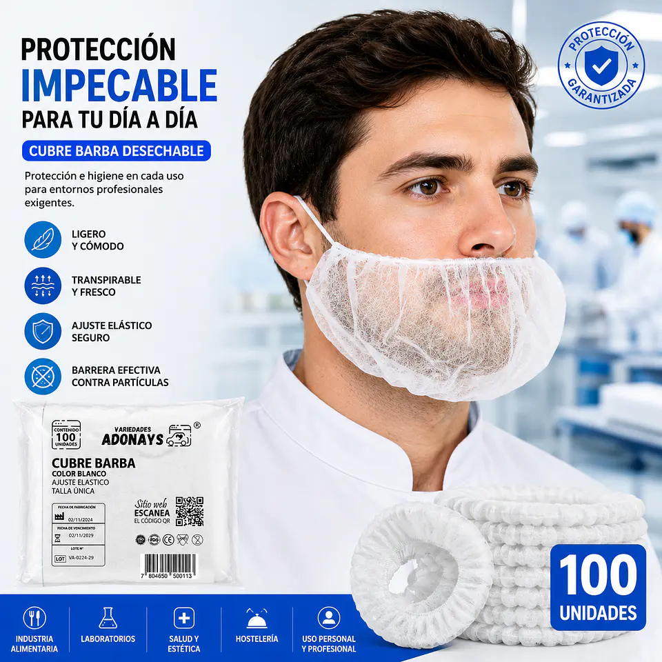 Cubre Barba Desechable Color Blanco – Embalaje 1.000 Unidades (10 Paquetes x 100 Unidades) 1