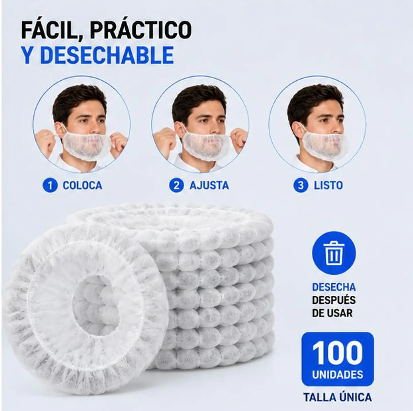 Cubre Barba Desechable Color Blanco – Embalaje 1.000 Unidades (10 Paquetes x 100 Unidades) 3