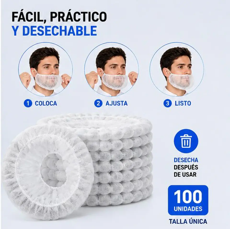 Cubre Barba Desechable Color Blanco – Embalaje 1.000 Unidades (10 Paquetes x 100 Unidades) 3