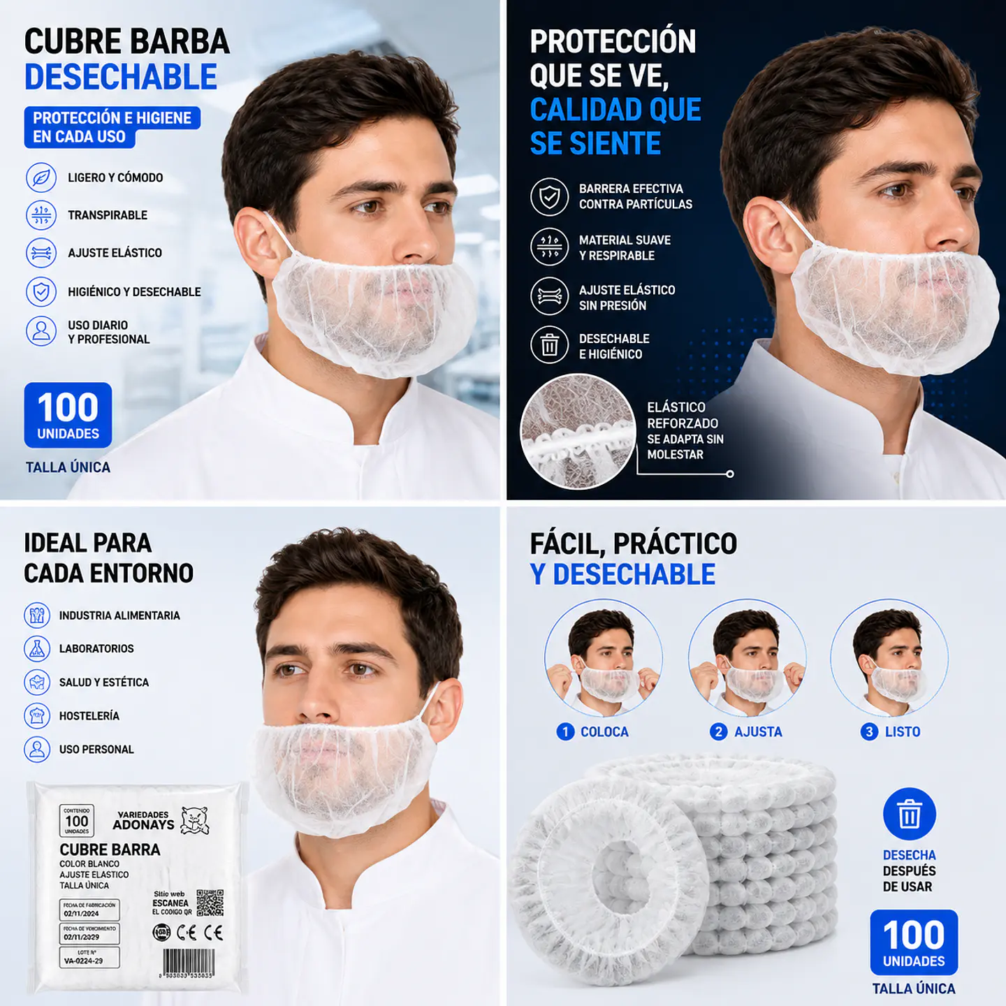 Cubre Barba Desechable Color Blanco – Embalaje 1.000 Unidades (10 Paquetes x 100 Unidades) 6