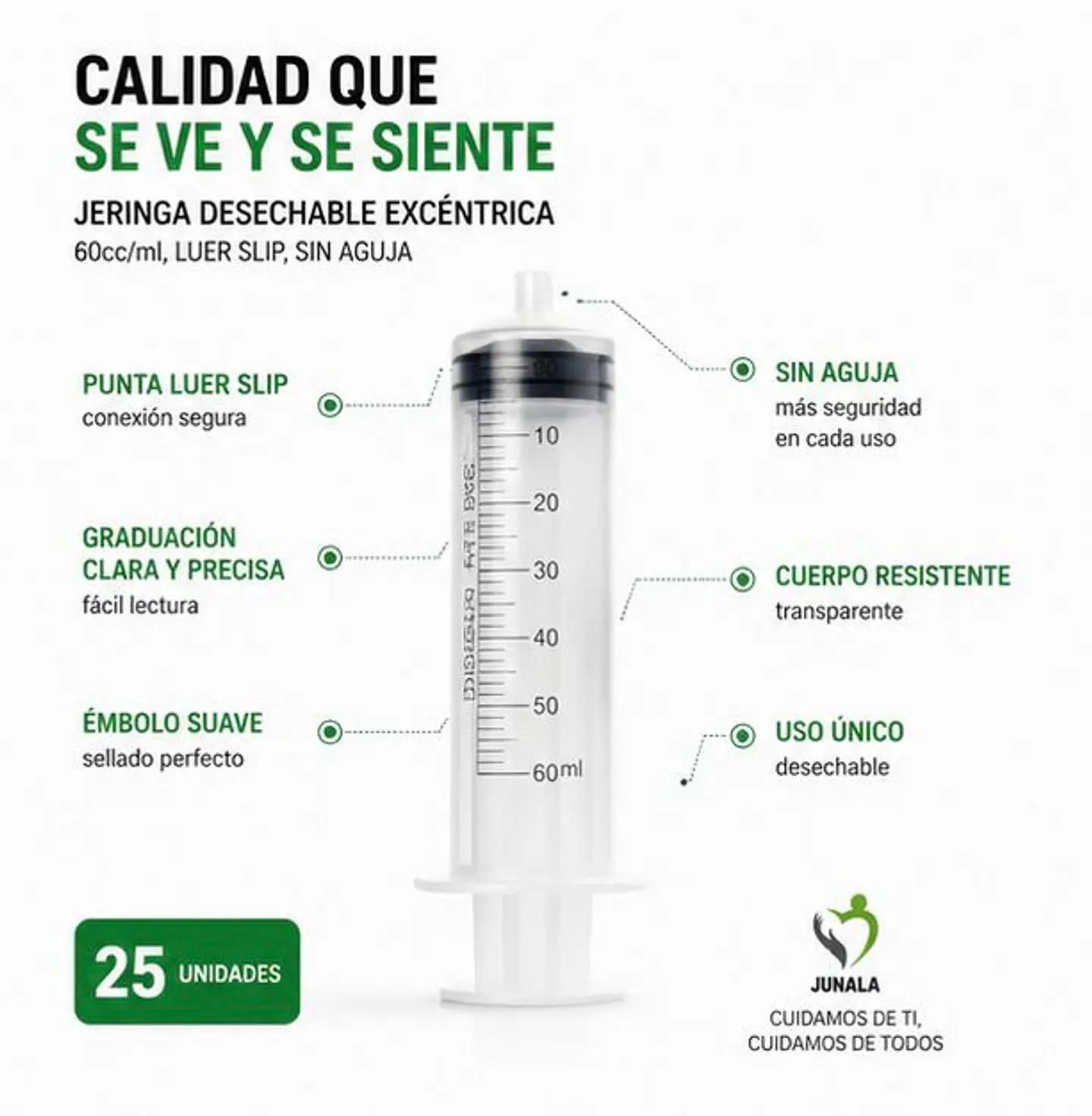 Jeringa 60ml Excéntrica Estéril Sin Aguja Jumala – Embalaje 400 Unidades (16 Paquetes x 25 Unidades) 2