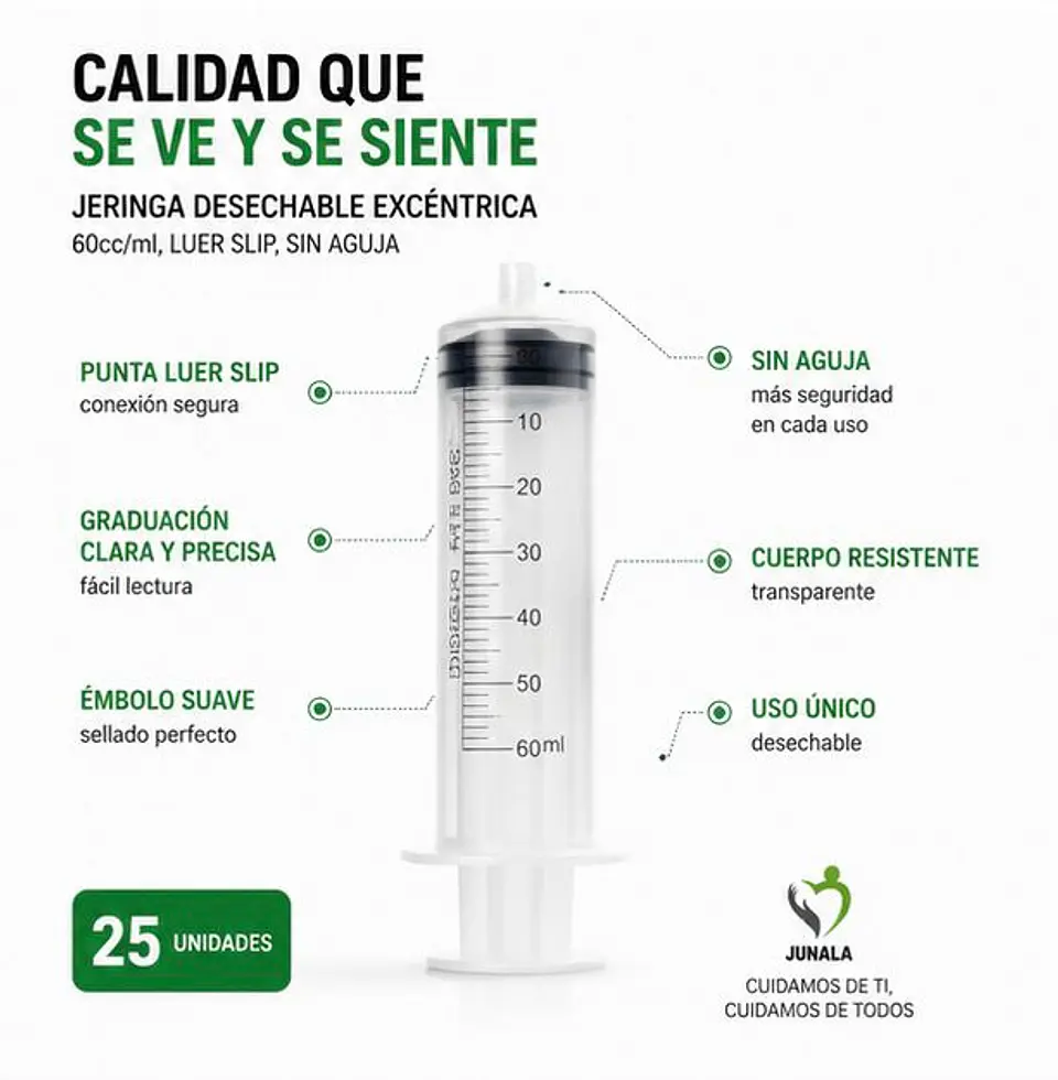 Jeringa 60ml Excéntrica Estéril Sin Aguja Jumala – Embalaje 400 Unidades (16 Paquetes x 25 Unidades) 2