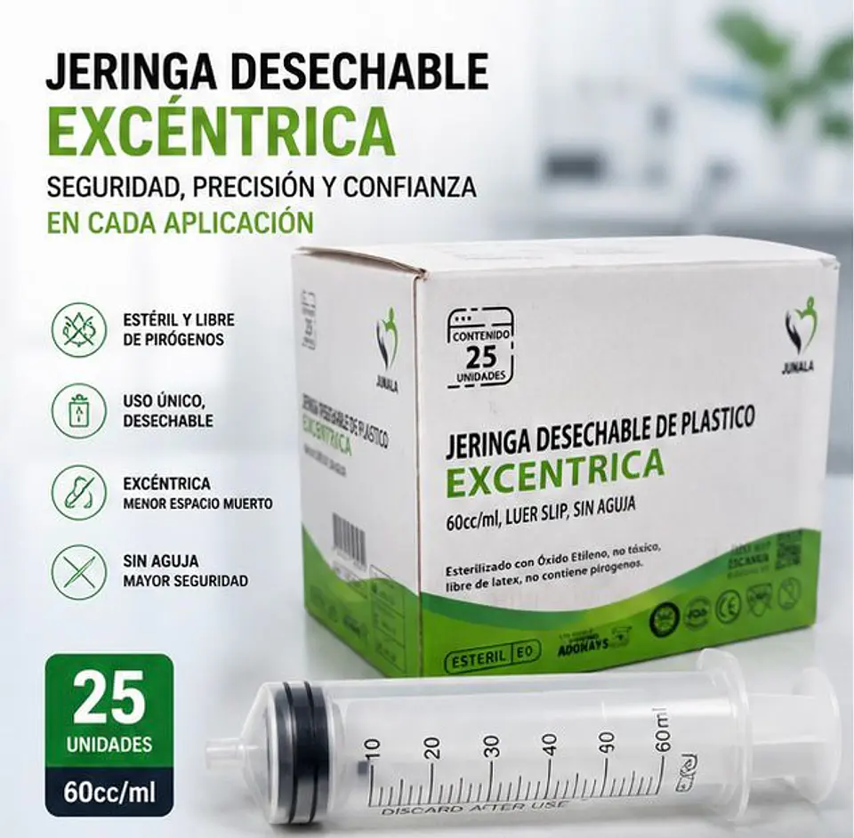Jeringa 60ml Excéntrica Estéril Sin Aguja Jumala – Embalaje 400 Unidades (16 Paquetes x 25 Unidades) 1