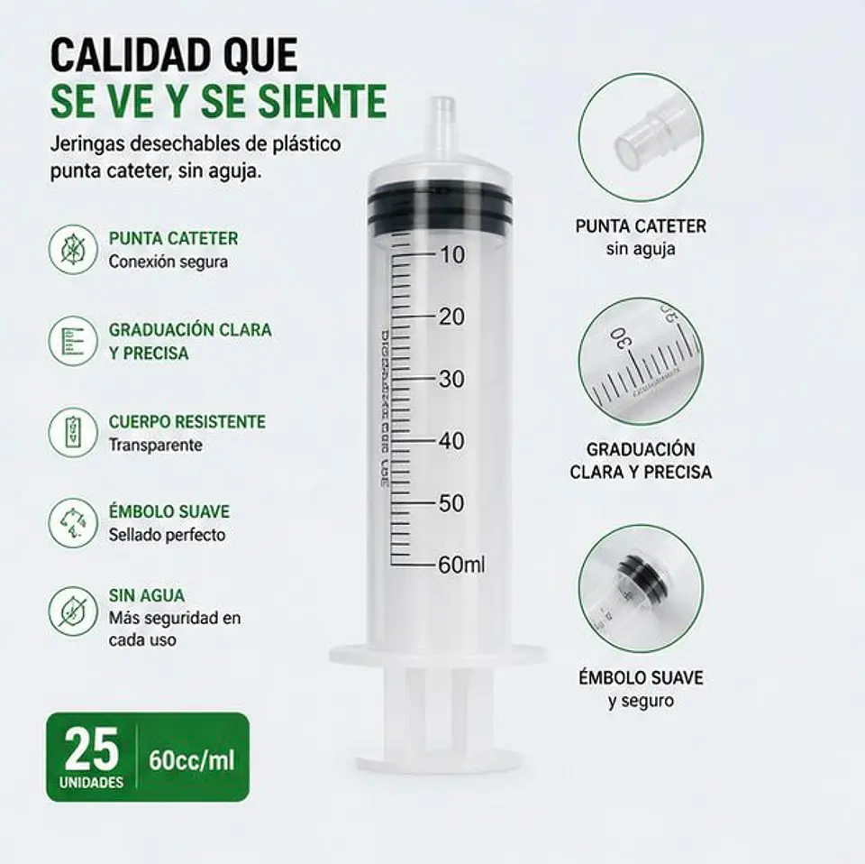 Jeringa 60ml Cateter Sin Aguja Jumala - Embalaje 400 Unidades (16 Paquetes x 25 Unidades) 3