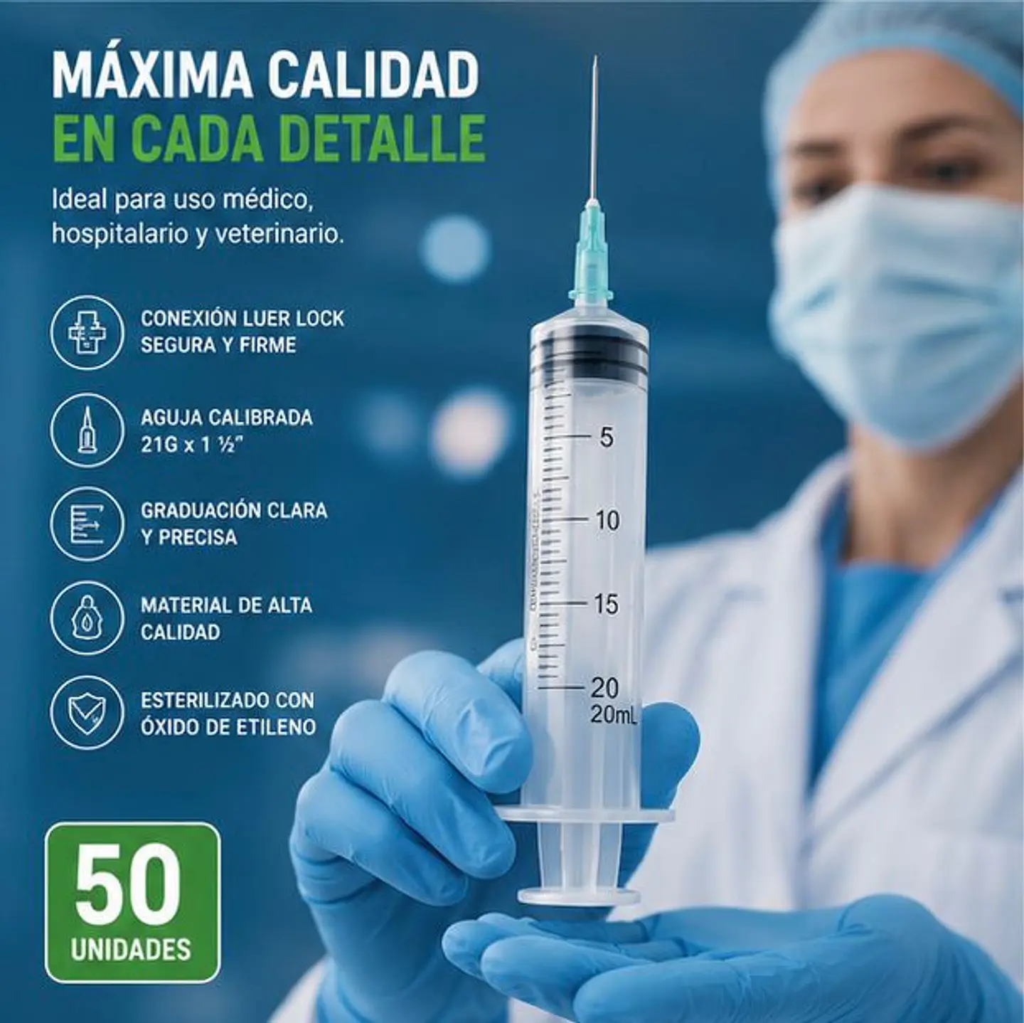 Jeringa 20ml Luer Lock 21G x 1½ Jumala – Embalaje 800 Unidades (16 Paquetes x 50 Unidades) 4