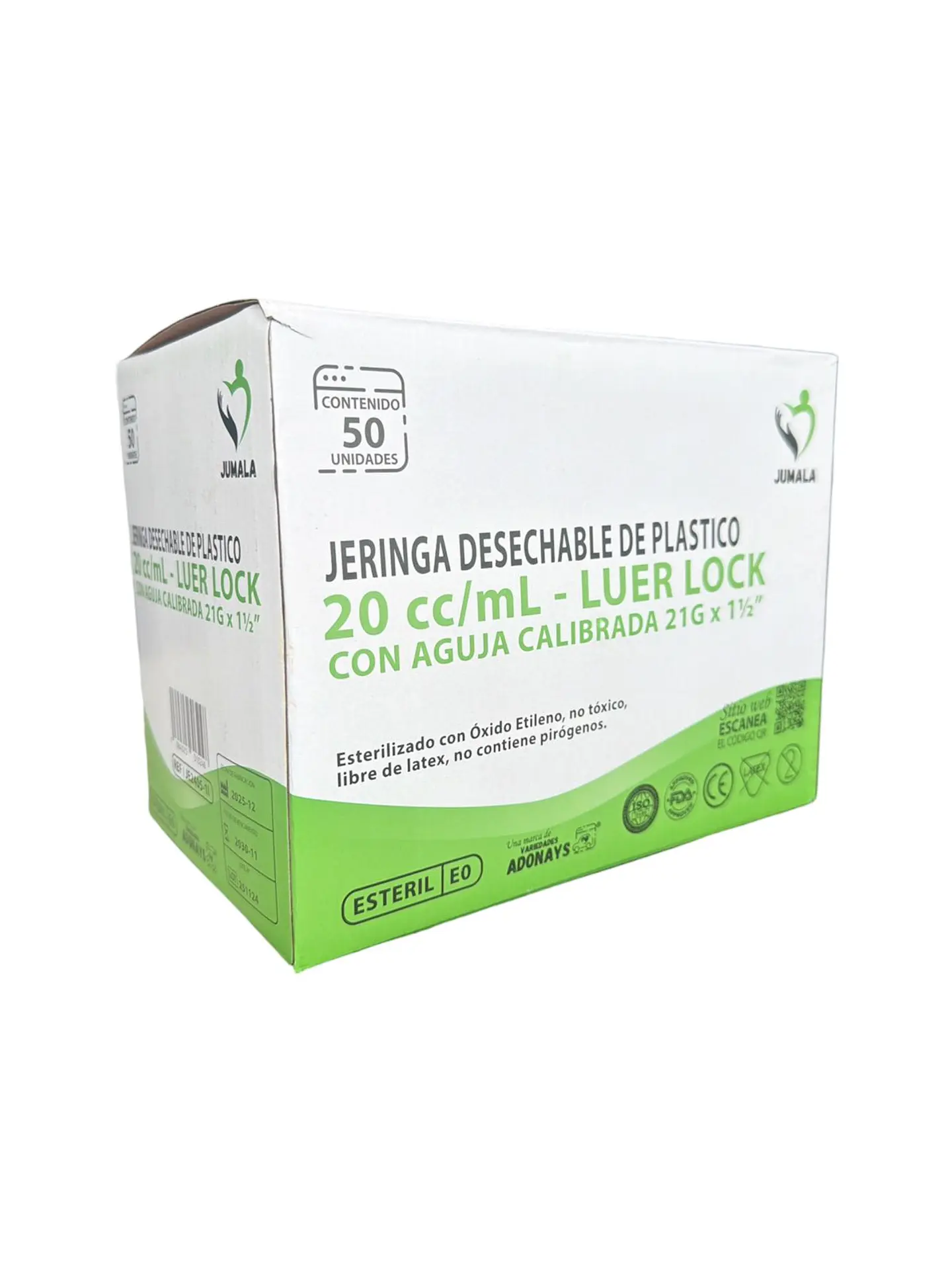 Jeringa 20ml Luer Lock 21G x 1½ Jumala – Embalaje 800 Unidades (16 Paquetes x 50 Unidades) 5