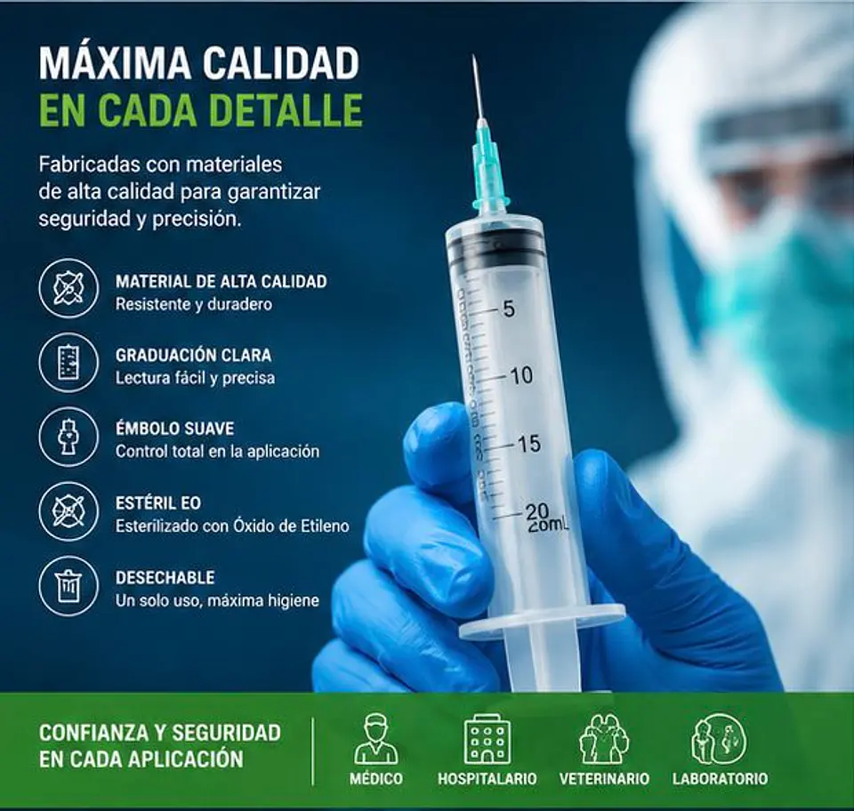 Jeringa 20ml Luer Slip 21G x 1½ Jumala – Embalaje 800 Unidades (16 Paquetes x 50 Unidades) 4