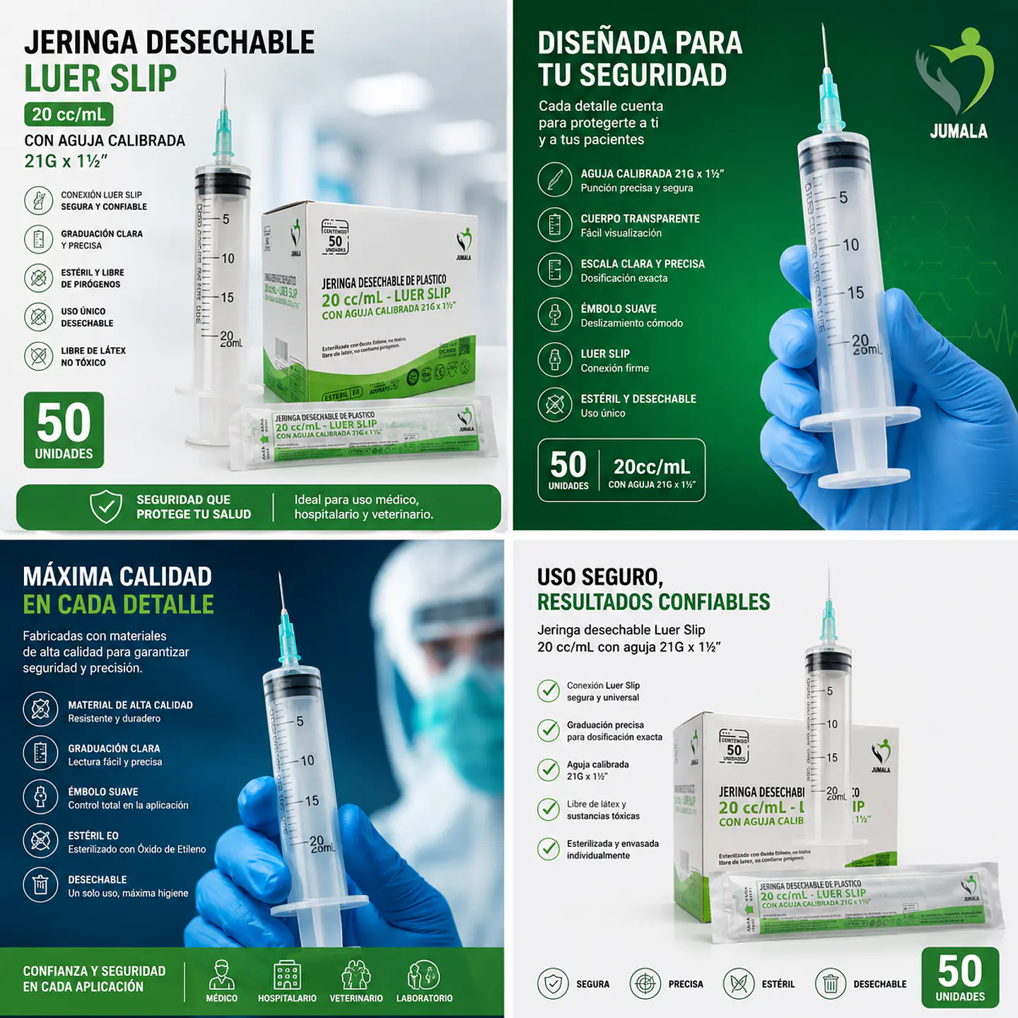 Jeringa 20ml Luer Slip 21G x 1½ Jumala – Embalaje 800 Unidades (16 Paquetes x 50 Unidades) 7