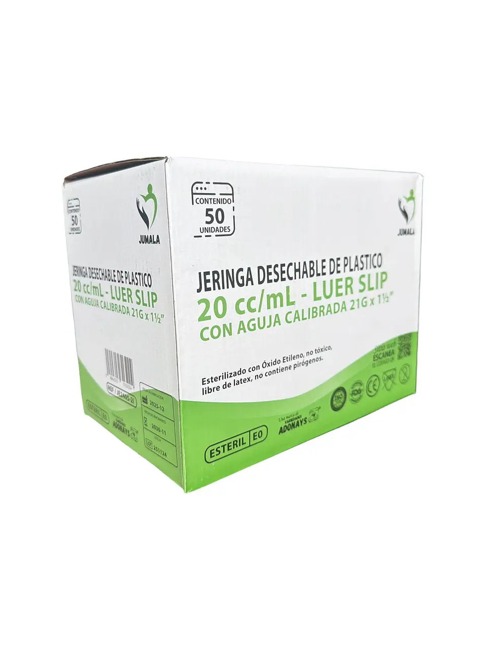 Jeringa 20ml Luer Slip 21G x 1½ Jumala – Embalaje 800 Unidades (16 Paquetes x 50 Unidades) 5