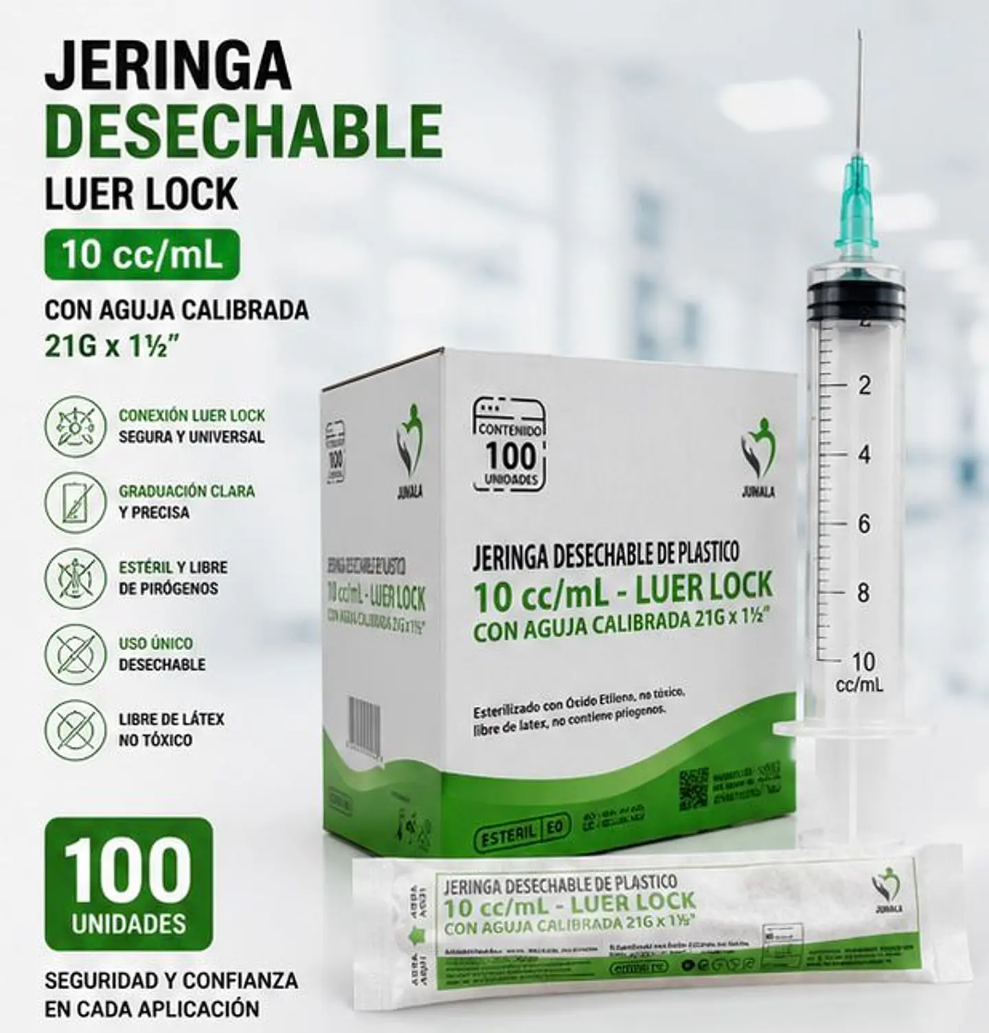 Jeringa 10ml Luer Lock con Aguja 21G x 1½
