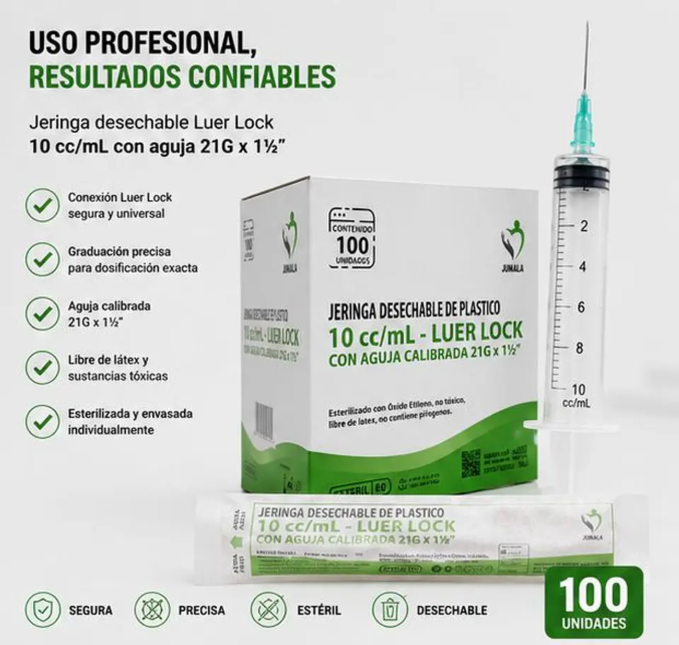 Jeringa 10ml Luer Lock con Aguja 21G x 1½