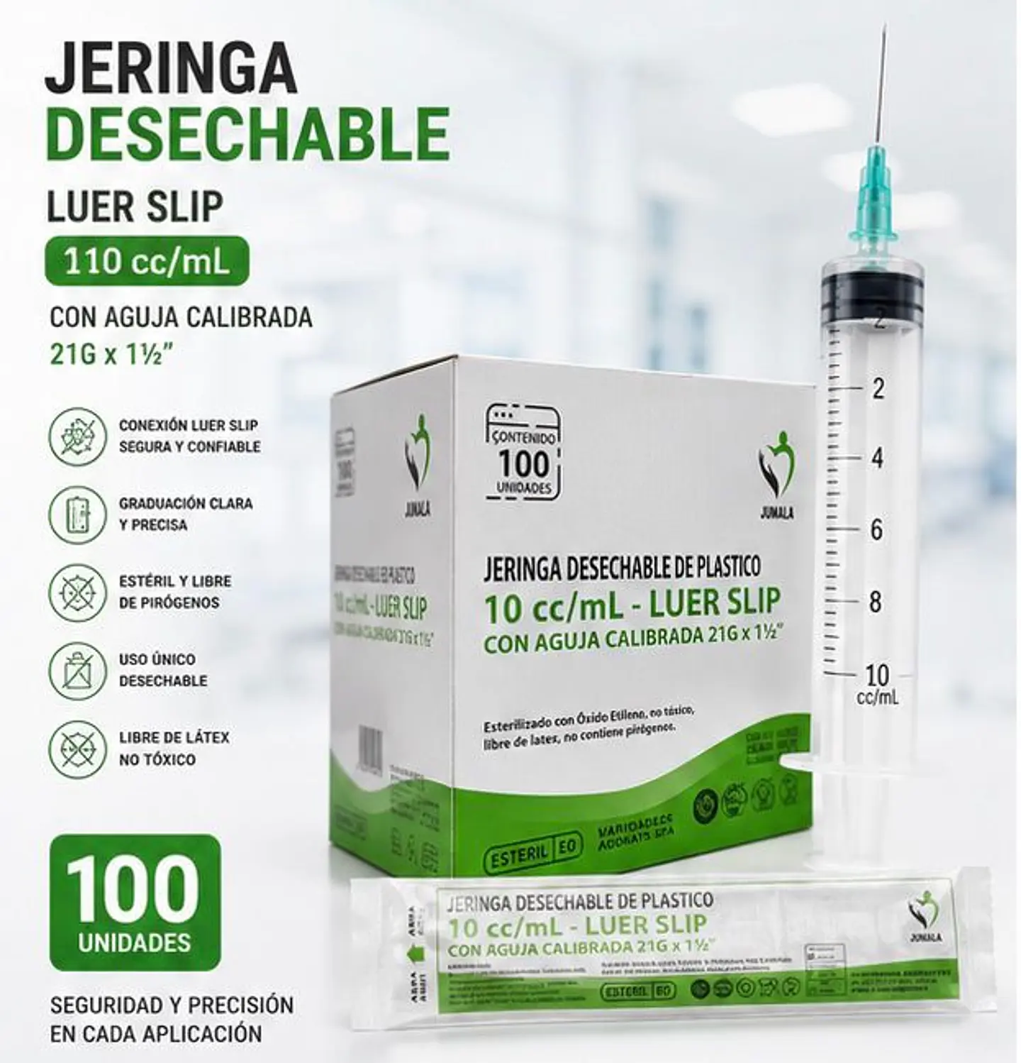 Jeringa 10ml Luer Slip con Aguja 21G x 1½