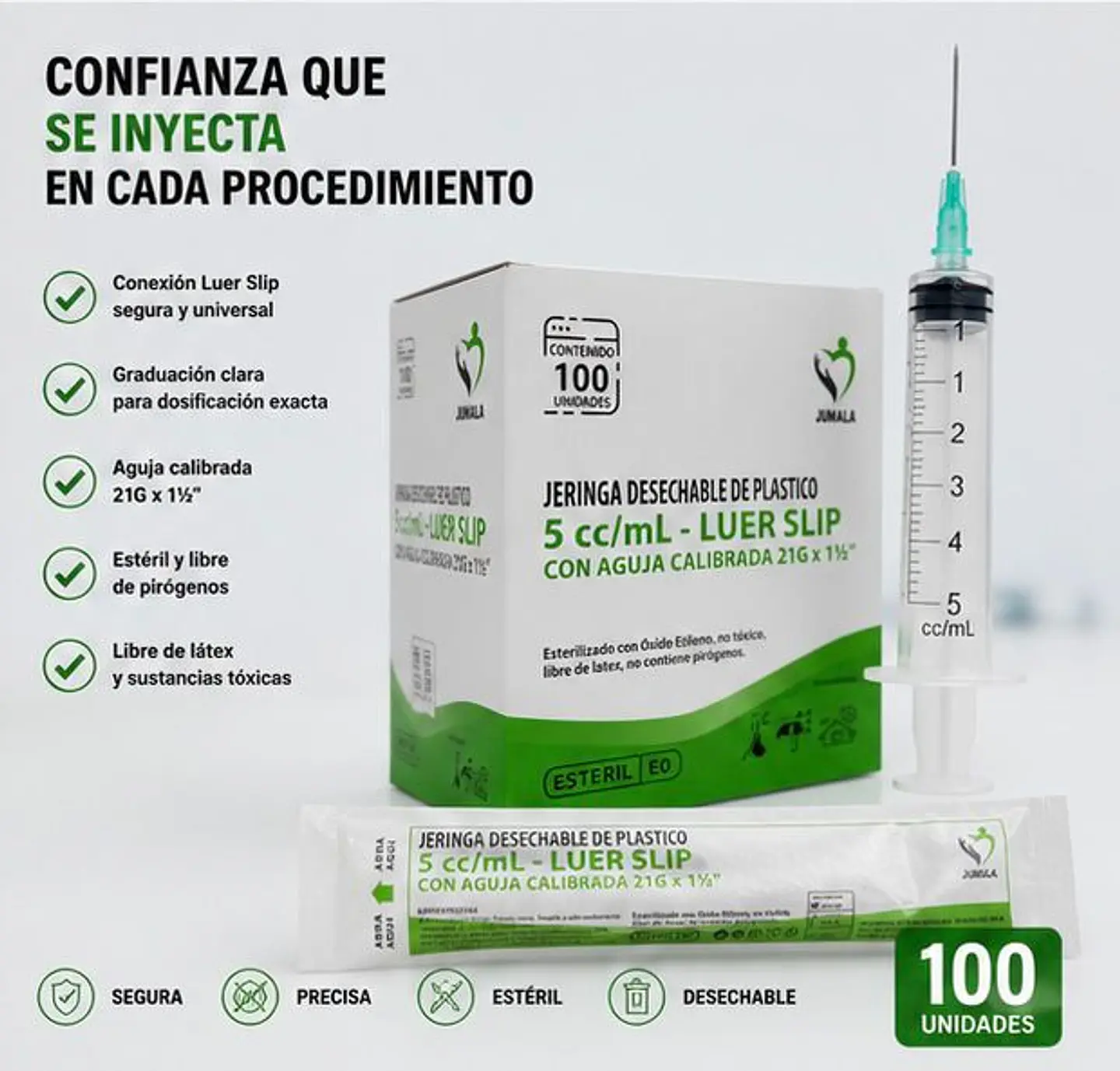 Jeringa 5ml Luer Slip con Aguja 21G x 1½