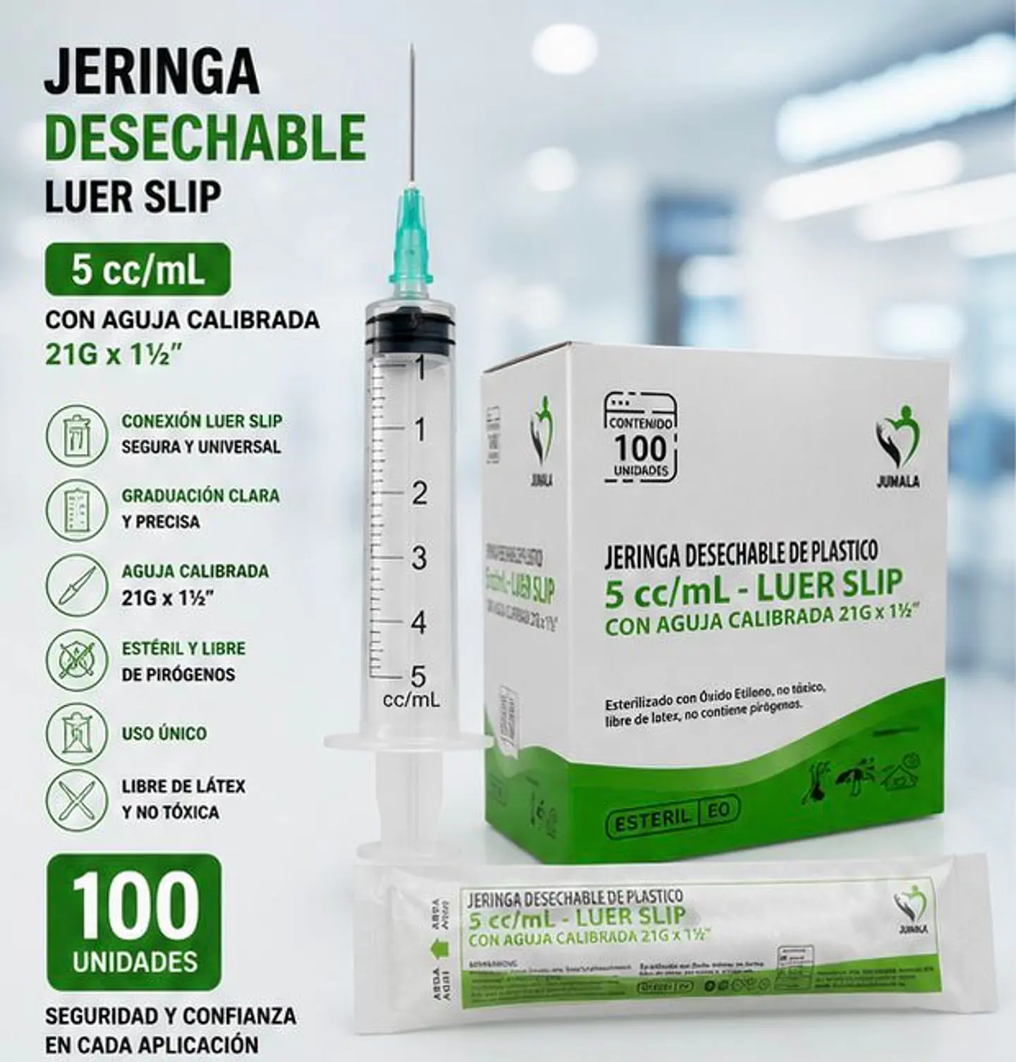 Jeringa 5ml Luer Slip con Aguja 21G x 1½