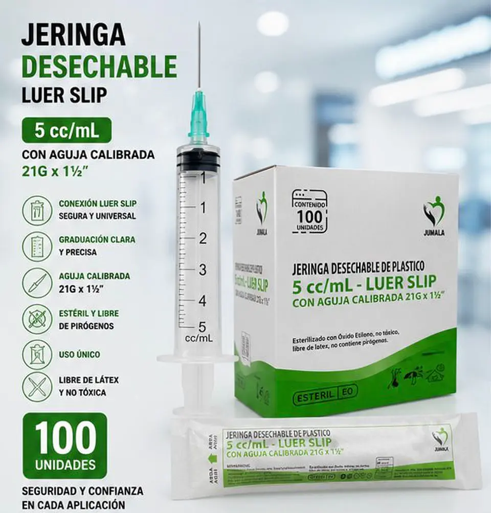 Jeringa 5ml Luer Slip con Aguja 21G x 1½