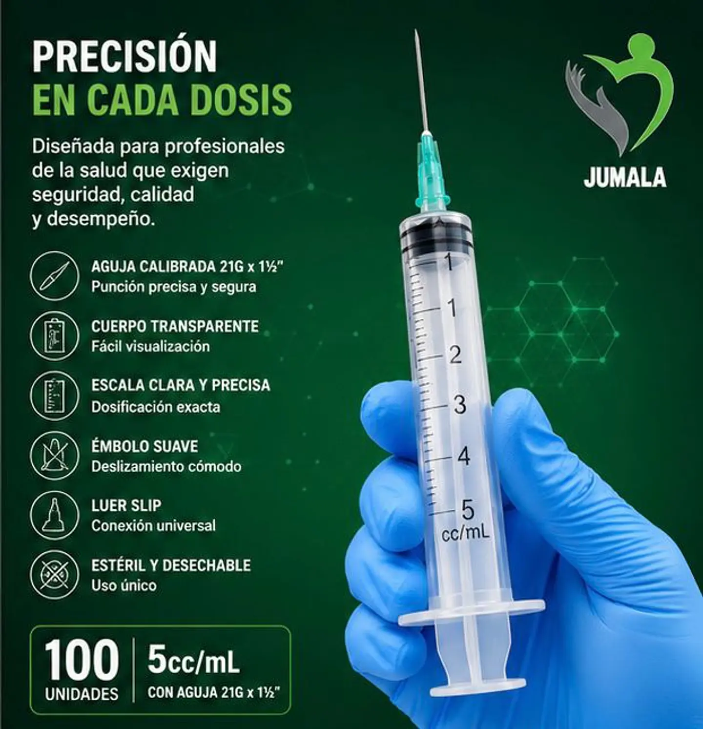Jeringa 5ml Luer Slip con Aguja 21G x 1½
