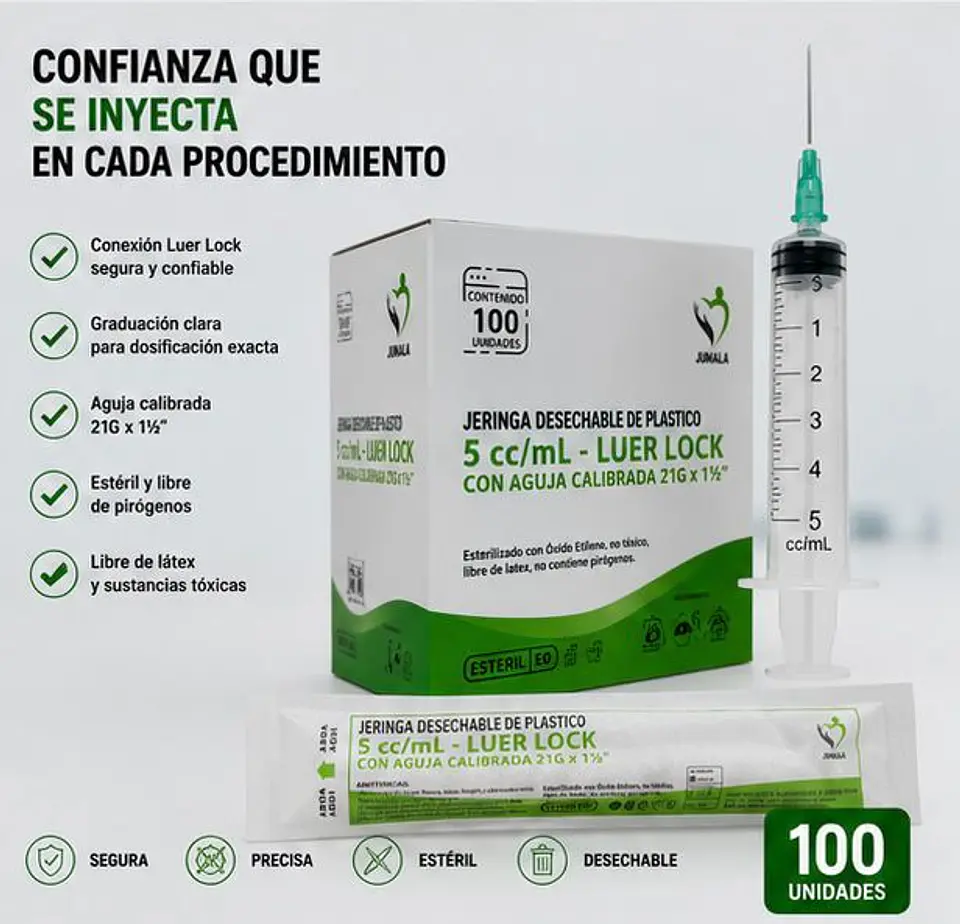 Jeringa 5ml Luer Lock con Aguja 21G x 1½