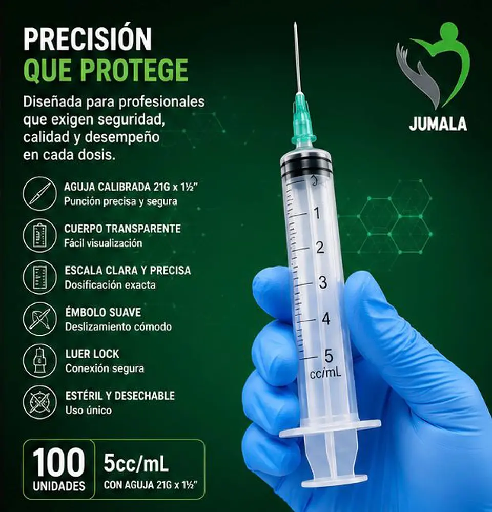 Jeringa 5ml Luer Lock con Aguja 21G x 1½