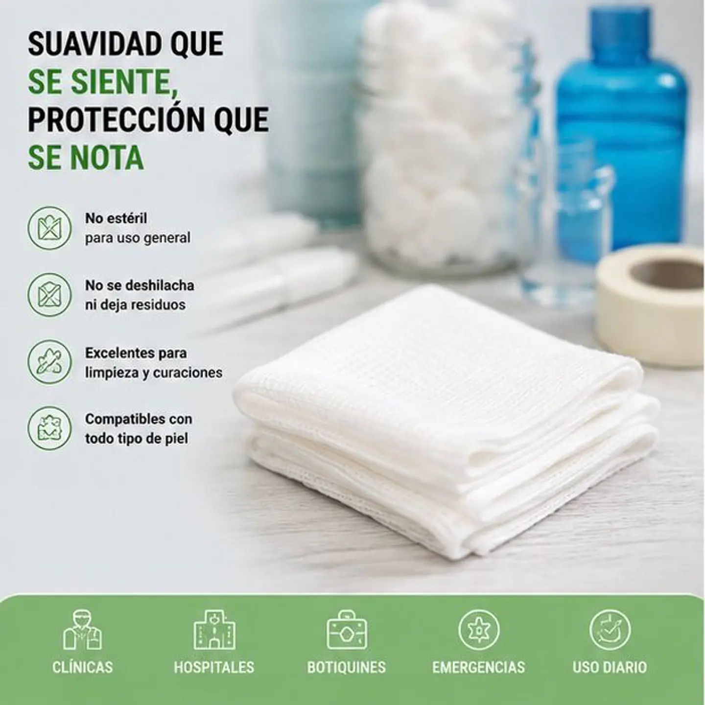 Gasa No Tejida No Estéril 5 x 5 cm 4 Pliegues Jumala – Embalaje 40.000 Unidades (200 Paquetes x 200 Unidades) 4