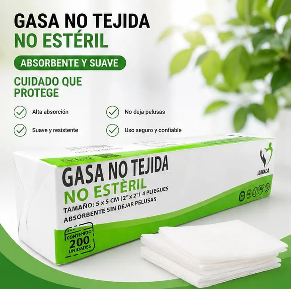 Gasa No Tejida No Estéril 5 x 5 cm 4 Pliegues Jumala – Embalaje 40.000 Unidades (200 Paquetes x 200 Unidades) 1