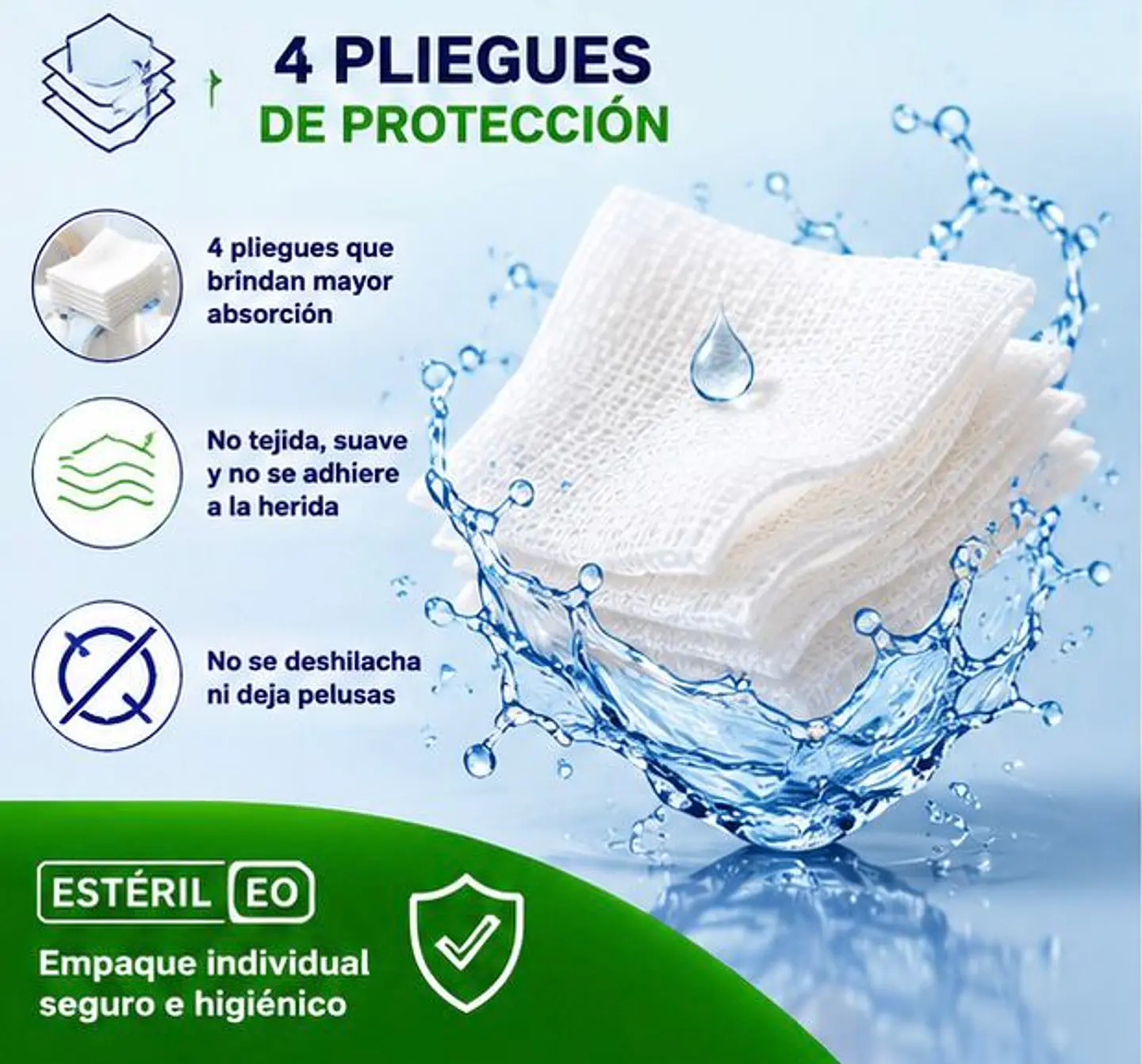Gasa No Tejida Estéril 7.5 x 7.5 cm 4 Pliegues Jumala – Embalaje 2.000 Unidades (40 Cajas x 50 Sobres) 3