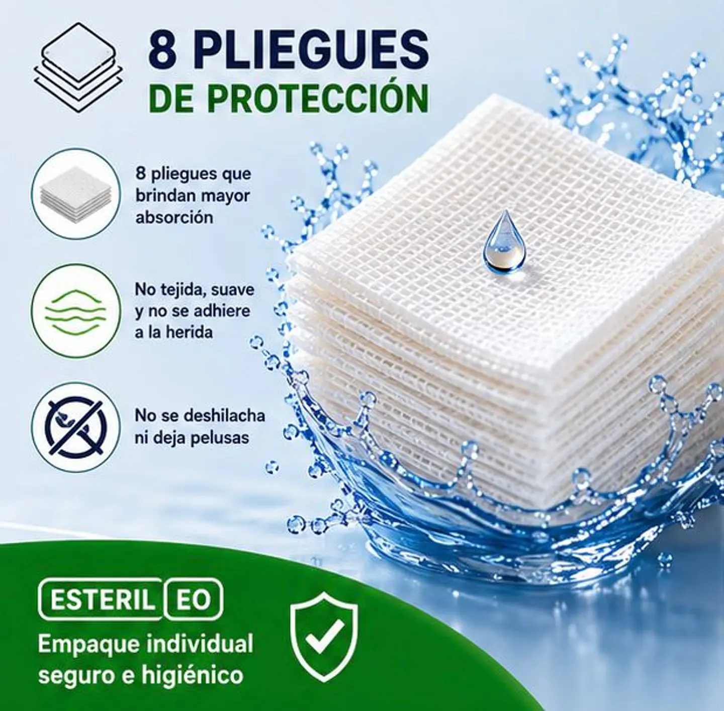 Gasa de Algodón Estéril 5 x 5 cm 8 Pliegues Jumala – Embalaje 2.500 Unidades (50 Cajas x 50 Unidades) 3