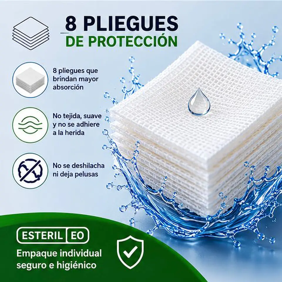 Gasa de Algodón Estéril 7,5 x 7,5 cm 8 Pliegues Jumala – Embalaje 2.000 Unidades (40 Cajas x 50 Sobres) 3
