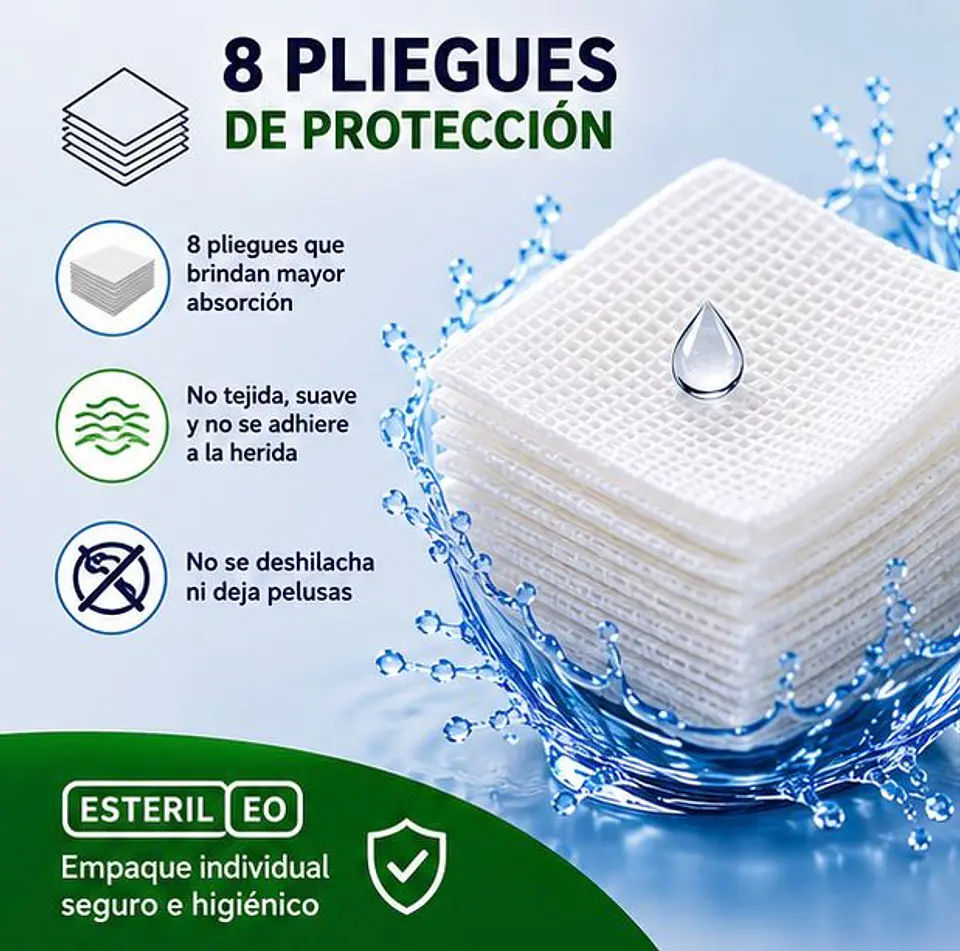 Gasa de Algodón Estéril 10 x 10 cm 8 Pliegues Jumala – Embalaje 1.000 Unidades (20 Cajas x 50 Sobres) 3