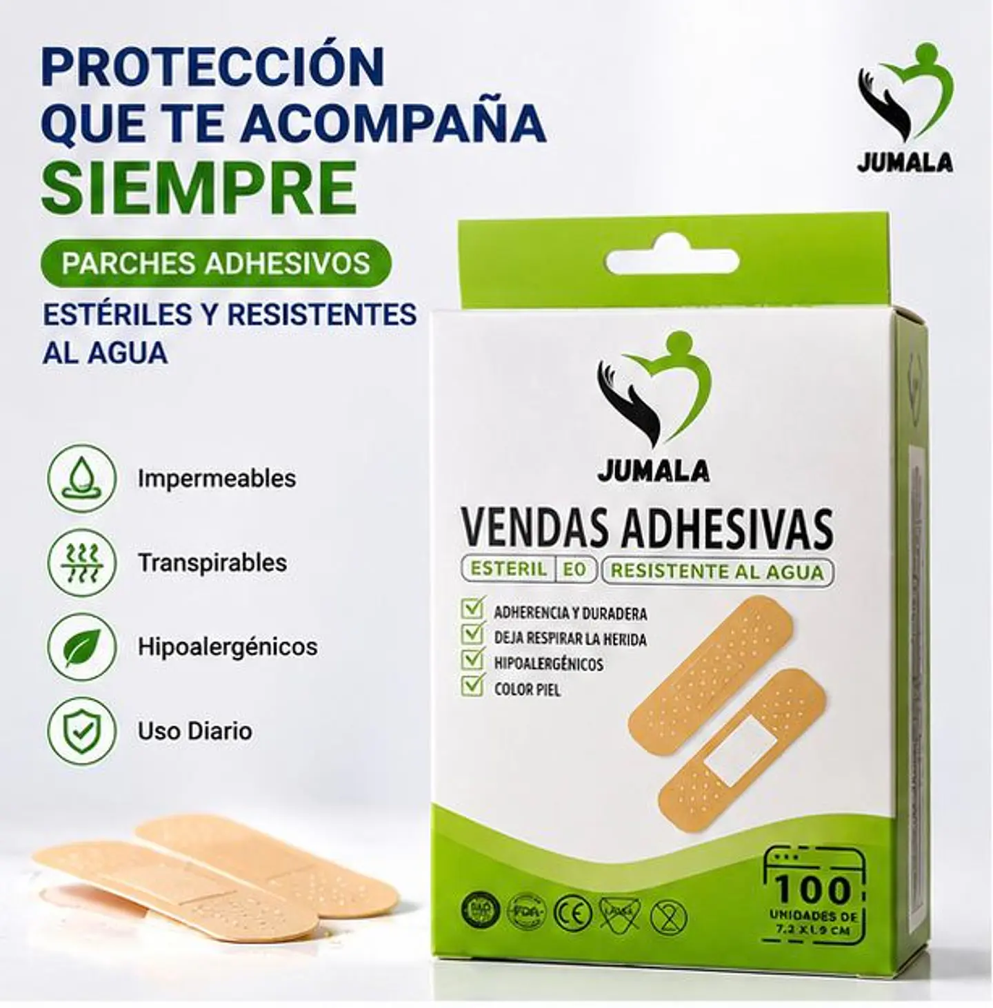 Parche Curita a Prueba de Agua Jumala  – Embalaje 10.000 Unidades -  (100 Cajas x 100 Unidades) 1
