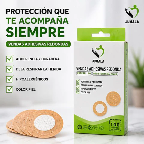 Parche Curita Redondo Estéril Jumala – Embalaje 10.000 Unidades -  (100 Cajas x 100 Unidades)