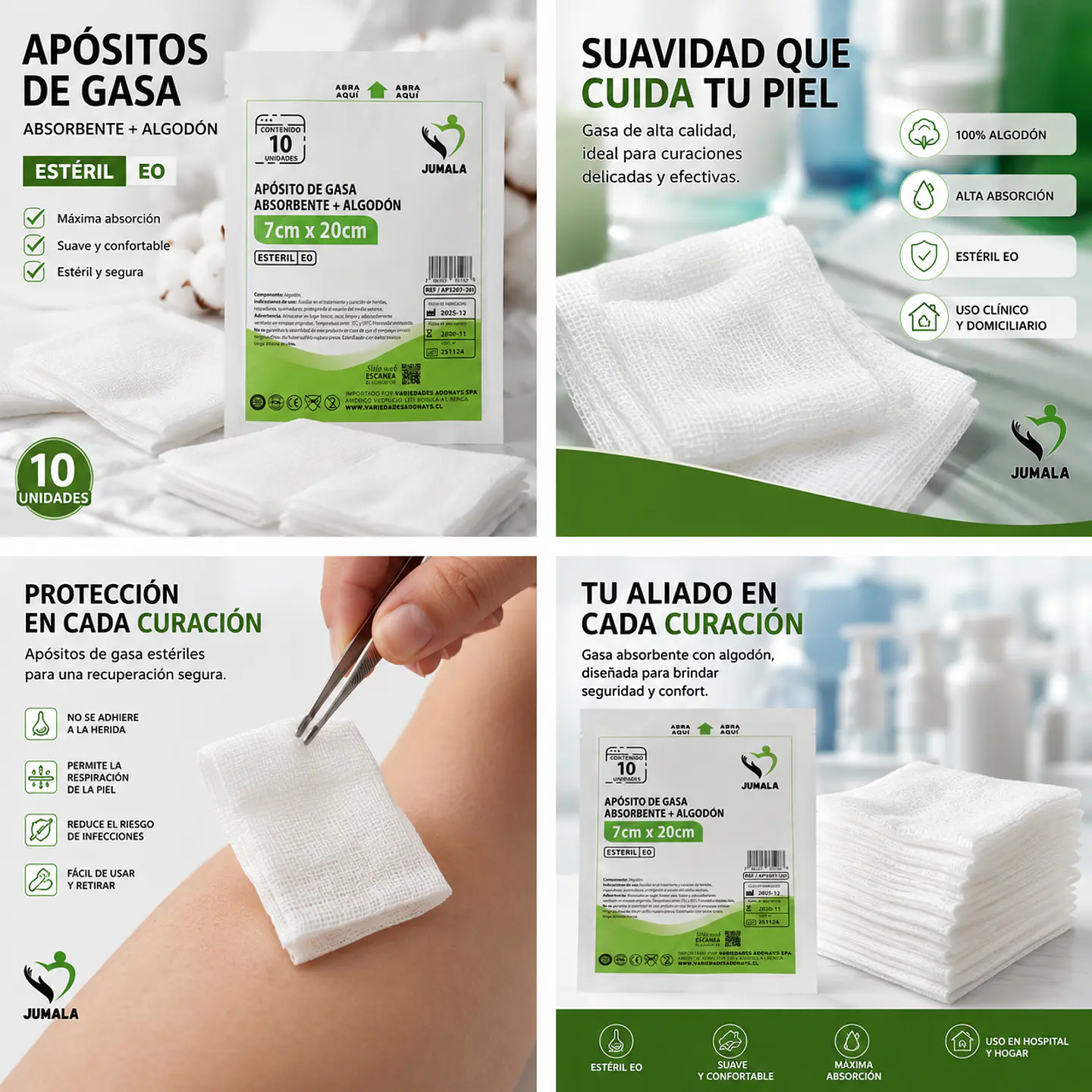 Aposito Gasa + Algodón Esteril 7x20 Jumala – Embalaje 200 Unidades (20 Paquetes x 10 Sobres) 5